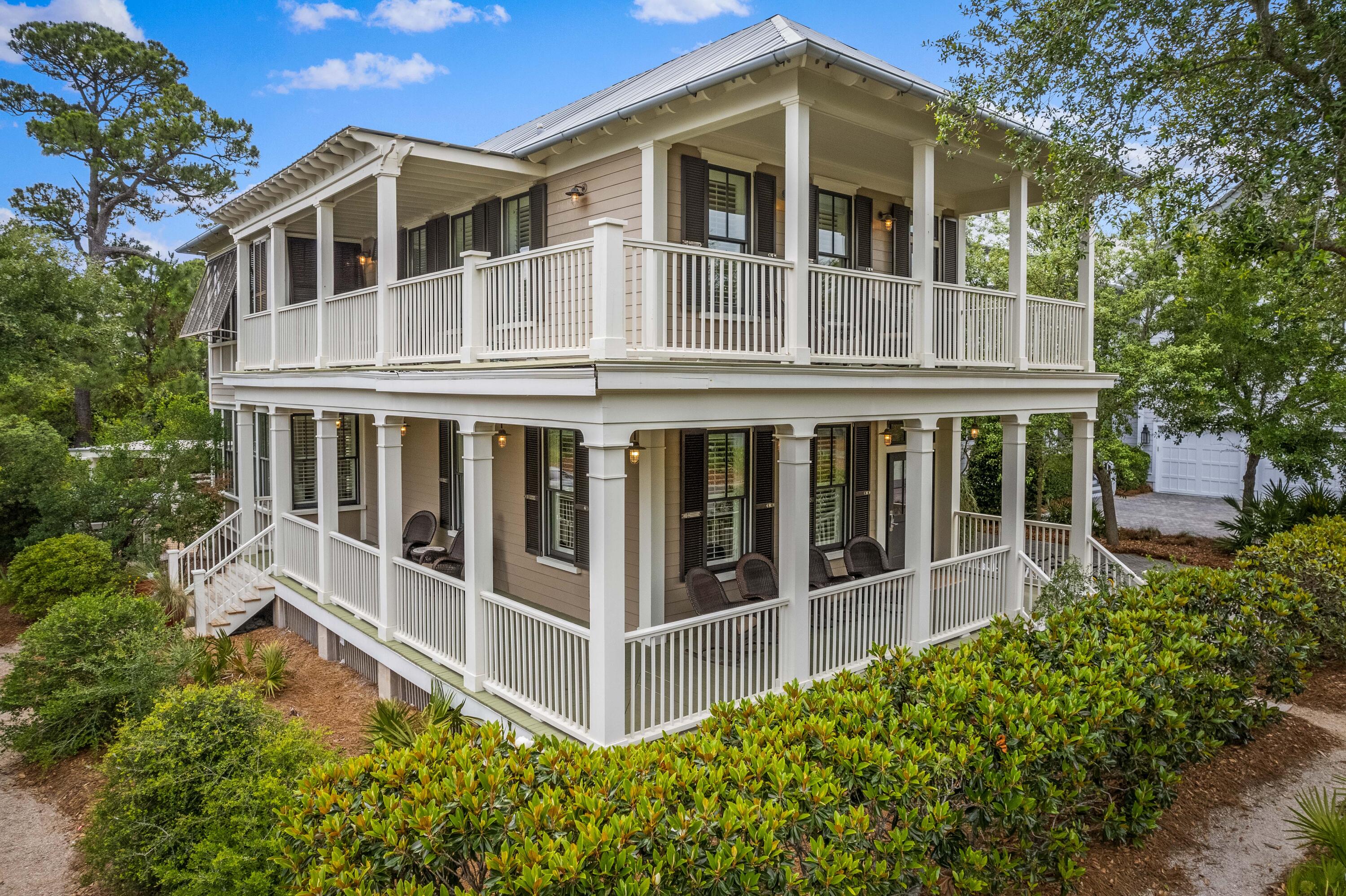 Experience the best of WaterColor from this inviting 5BR/5.5BA Southern-style home nestled on the corner of Buttercup and Western Lake Drive just steps from the WaterColor Beach Club, town center, and the beach. A private outdoor oasis alongside a natural community buffer with swimming pool, outdoor fireplace, cabana, and brick pavers shelters the home from nearby Scenic Highway 30A while providing the perfect space for entertaining. Wide covered porches welcome you into charming, natural light-filled spaces with beautiful pine hardwood floors. The open concept living and dining areas are highlighted by transom windows and multiple sets of French doors leading to the wraparound porch. The kitchen offers a breakfast bar, granite countertops, stainless steel appliances, and ample cabinetry. All guest suites include ensuite bathrooms with one on the first level and two on the second. The second-floor master suite features direct access to a porch with enchanting views of Western Lake and the activity of 30A. The master ensuite offers a clawfoot bathtub, dual sinks, extra cabinetry, and a walk-in shower. The detached single car garage includes a 1BR/1BA carriage home with kitchenette. Over 1,200 square feet of porches provide additional space to relax and allow for added appreciation of this home's incredible location  only away steps from everywhere you want to go! Sold furnished, this immaculate property is move-in or rental ready.

Located on 499 acres in the renowned South Walton beaches, the WaterColor community offers the charm of small-town life. Exceptional community amenities include six beautiful swimming pools, a recently renovated gulf front beach club, nature trails, a Boathouse offering kayaking, canoeing, and paddle boarding, a fitness center, outstanding tennis facility, Camp WaterColor for kids with lazy river and waterslide, parks, and green spaces.