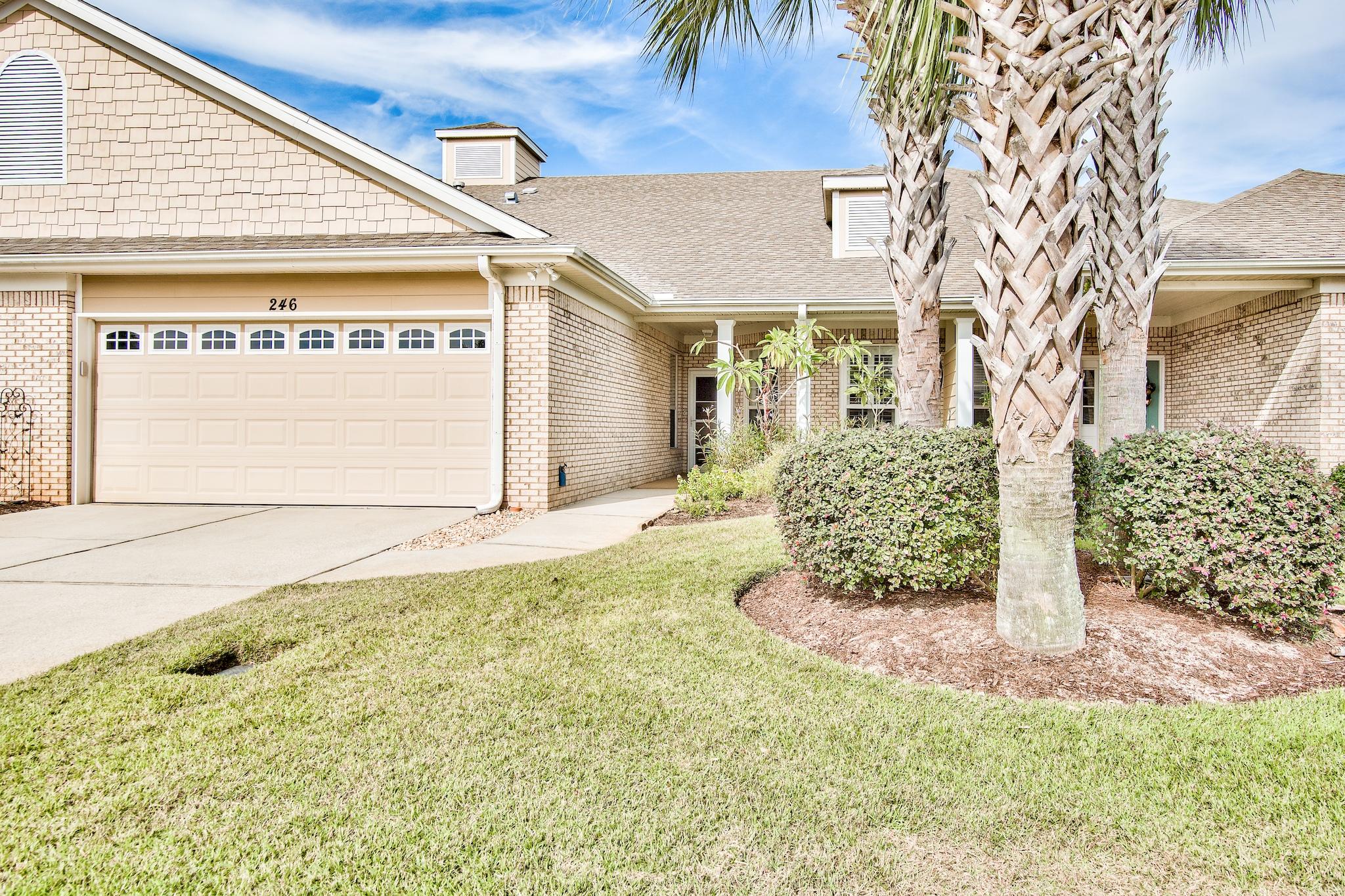 Located just three units from the pool, this impeccably maintained home is move-in ready, and is one of the few single story town homes in Destin and offers a 2 car garage! This is the larger floor plan at Diamond Lakes, and features include luxury vinyl plank flooring in the bedrooms with tile in the kitchen and living room, large walk-in master closet, attractive plantation shutters, stainless steel appliances, lots of cabinet and counter space, gas fireplace, vaulted ceiling in the living room, and screened-in back porch which is perfect for entertaining. The lake and walking path are located just across the street as well. Diamond Lakes is perfectly located in central Destin, and is just a half a mile to the beach. Also nearby are groceries, shopping, and restaurants that Destin is famous for. Come take a look! Furnishings are negotiable. Buyer to please verify all information contained herein.