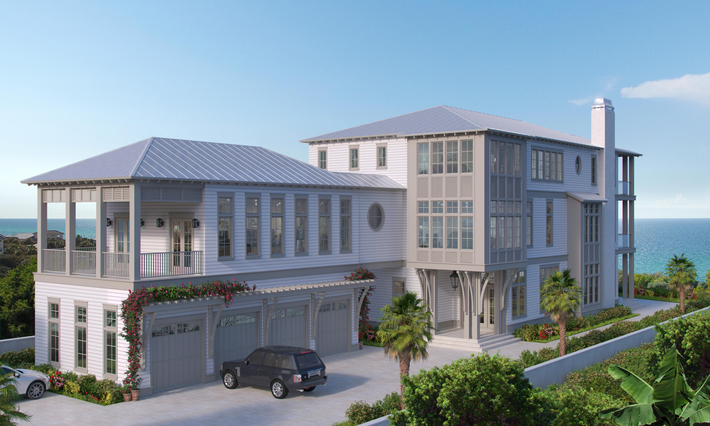 This brand new, Gulf front residence boasts 9,357 SF+/- of expertly curated interiors, and expansive water views with the highest level of craftsmanship along 30A. The stunning property features 9 bedrooms, 11.5 bath with floor to ceiling windows, game room, personal gym, elegant master suite, and a spacious 4 car garage.
On the first floor, a generous great room leads into a nearby game room with ample space for guest entertainment. A laundry room, guest suite, large office space, and elevator access complete the first level.
A richly-appointed, open concept design anchors the second level of the house with a stunning living, dining, and kitchen space complete with top-of-the-line appliances and thoughtful finishes. The generous living room comes adorned with a marble gas fireplace, floor-to-ceiling glass sliders, and convenient outdoor access to the sundeck.
A second floor carriage house includes exterior access to 1 bedroom, 1 bathroom, with additional living area for added guest privacy.  

The 3rd level, features the tranquil master suite. The master retreat distinguishes itself with expansive his and hers walk-in closets, deck access, and a spa-quality bath. A freestanding soaking tub, glass-enclosed shower, and dual sinks create the perfect atmosphere for relaxation.  Adjacent to the master suite, enjoy the added amenities of a wet bar, office, and personal gym.   

Step outside to the expansive outdoor living space and enjoy the private pool or take in a magnificent sunset overlooking the Emerald Coast.