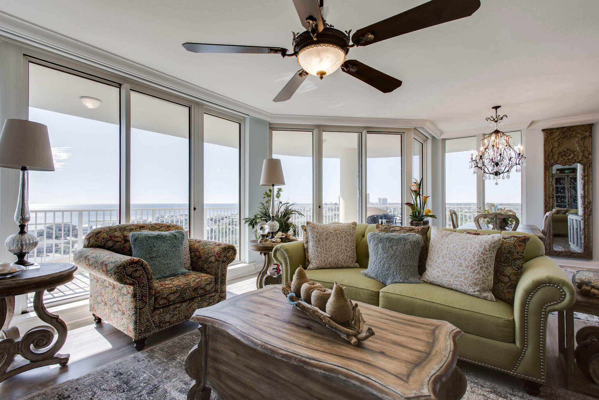 Exclusive 11th floor One Beach Club Drive, West end location, Enjoy expansive views of the Gulf, Bay, Sandestin Resort, and Destin. from the signature floor to ceiling windows and spacious wrap around balconies! Updated with exquisite fixtures, lighting, and newly added stacked stone fireplace and shelving. Primary Suite with walk-in closet with custom cabinetry. Ensuite bath, includes enlarged shower, bidet, and freestanding soaking tub for a luxurious bathing experience. Private balcony access and electronic Hunter Douglas blinds. Three additional Guest rooms, each with their own private balcony access. Kitchen with Sub Zero Refrigerator and Full-size Wine Refrigerator. Abundance of cabinetry with glass display doors for your prettiest treasure's, 3 additional Guest rooms,  and 3 additional bathrooms all fully updated with the same high-end level details as the Primary Bath. Hunter Douglas blinds, Custom luxury Vinyl for easy care and beautiful durability throughout. One Beach Club Drive is truly a Non-Rental Building and the Crown Jewel of the Sandestin Resort, with an expansive Pool Pavilion, with Grilling area, ice machines, Spa, and short stroll to the members only "Beach Club", membership is included with ownership.  Private Fitness Center, tennis and Pickleball courts inside the gated One Beach Club Drive community. There is no other location that can compare!