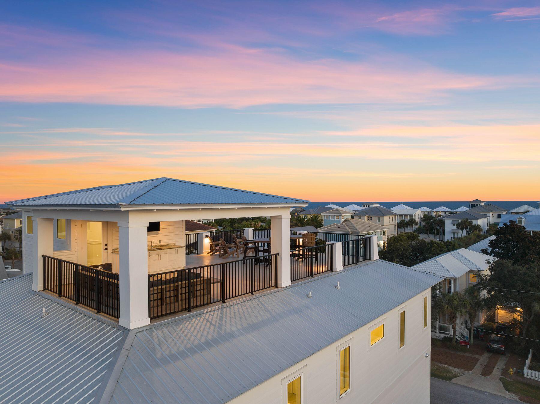 Welcome to the epitome of coastal elegance at Frangista Beach, unveiling exquisite new construction boasting deeded beach access and the absence of an HOA. This striking new residence is poised to be a lucrative rental investment due to its substantial size and prime location. With nine bedrooms and nine full bathrooms spread across three floors of elevator-accessible living space, it culminates in a rare fourth-story sun deck offering unobstructed gulf views—a coveted feature in Frangista Beach.
The home spans 4,857 square feet of living space, with a total of approximately 7,770 square feet, encompassing all outdoor amenities. It is meticulously crafted to cater to the most discerning guests and vacationers, offering luxurious exterior finishes, premium impact rated windows, high-quality tile flooring beneath its galvalume metal roof.


Custom wood shelving graces the closets and pantry, while the home features two bespoke bunk rooms adorned with shiplap walls and individual sconce lights for each queen-sized bed. Ceiling heights vary, ranging from 11.5 feet on the first floor to 12 feet on the second and 10 feet on the third, complemented by ample windows, creating bright and spacious rooms. The top floor provides a lookout area, ideal for sharing cocktails and admiring breathtaking sunsets.


The well-appointed kitchen boasts top-of-the-line appliances, including a 48-in. Wolf dual-fuel gas range, Fisher & Paykel refrigerator/freezer and a Bosch combination oven/microwave. Shaker-style cabinets with soft-close hinges, a spacious island and a custom hood add to its allure, while three dishwashers, two ice makers, two tankless water heaters and an under-counter beverage fridge cater to everyday practicalities.


The upscale bathrooms feature frameless glass shower enclosures, contemporary floating vanities, individual vanity mirrors and sleek quartz countertops. Outdoors, the entire space is a private oasis, offering a shady lanai, multiple balconies and a generous 930-square-foot travertine deck surrounding the heated saltwater pool, complete with a tanning shelf, spa and deck jets. It's a space ideal for gatherings, relaxation, dining and socializing, providing ample room for both collective enjoyment and quiet retreats.


Included is a spacious garage for storing beach chairs, bikes and water toys. Nestled in the sought-after first addition of Frangista Beach, this vacationer's paradise offers deeded beach access without the constraints of an HOA, inviting residents to experience the beauty and comfort of a beachfront lifestyle.