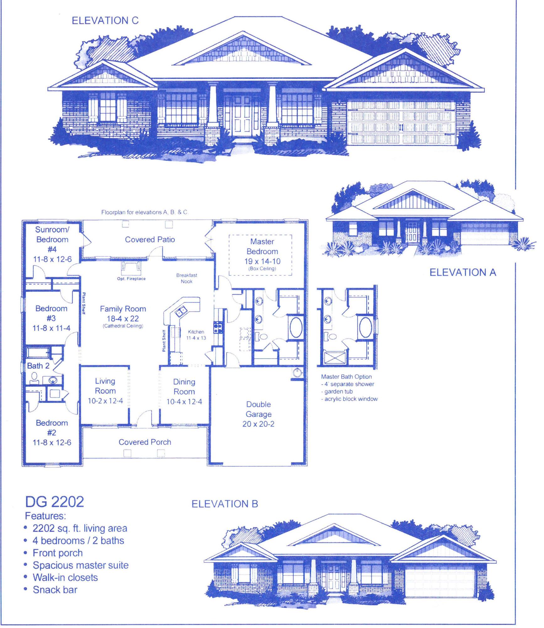 Step inside the 2202 floor plan and be greeted by a spacious living area that serves as the central gathering space for family and friends. The living and dining rooms are placed at the front of the home and the great room and kitchen area are towards the back creating a unique design flow. The kitchen is well-appointed with ample cabinet space and a convenient breakfast bar. The master suite is complete with an en-suite bathroom and spacious walk-in closets, offering both comfort and convenience. Three additional bedrooms on the opposite side of the home provide flexibility for accommodating family members and guests. This floorplan also includes a covered patio and porch, extending your living space outdoors and providing a spot for relaxation or outdoor gatherings.