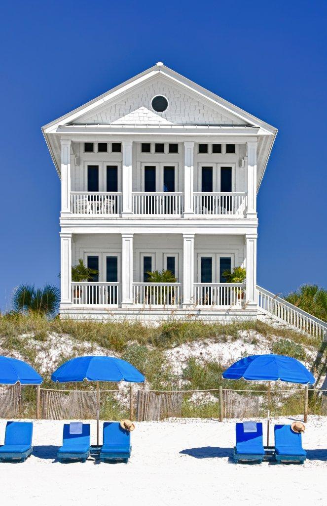COMPELLING NEW PRICE! Seaside style meets peaceful privacy in this Carillon Beach coastal classic. Every inch of this home has been carefully manicured by a full time staff and each rental guest hand selected by the owner. With an exceptional past guest database, this home boasts an impressive annual rental history of over 340,000 that can be built upon as the demand for luxury, beachfront vacation rentals in our area continues to grow. Whether considering a strong investment property or a private Gulf front retreat, this remarkable property has the attributes to satisfy the most savvy buyers shopping the Northwest Florida coast. 298 Beachside Dr is comprised of a main house (3471 SQ FT) and an oversized carriage house (960 SQ FT) with two stories of living space. The property in total houses six bedrooms and eight full baths, a stunning courtyard area with heated private pool, multiple beachfront balconies, two full kitchens, two gas fireplaces, and a private elevator that services all floors in the main house. The property sleeps 14-18 guests, with 5 King suites and separate baths to service each room. 

The charming Carillon beach community adds even more appeal, with almost a mile of private community beach and a myriad of amenities to offer owners and guests alike. The depth and privacy the beaches provide is somewhat of an anomaly when compared to the majority of beaches in our area!