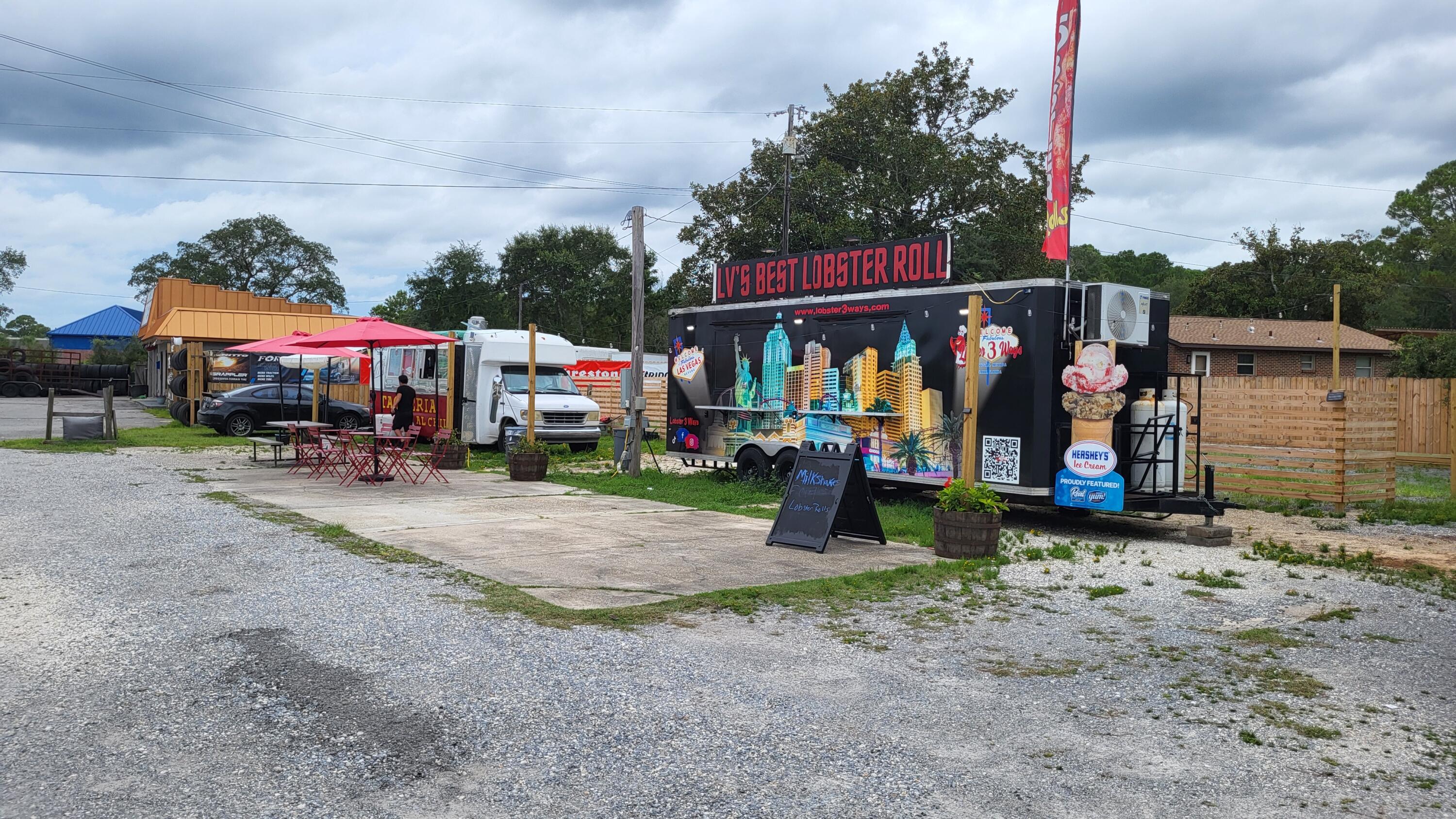 Lot for lease for Food Truck/Trailer, ONLY 1 SPOT REMAINS, 2 food trucks already leased.   Has electrical pole with two 50 amp plugs and water. $1,500 per month for 1 year or more lease term.  Includes water and access to a restroom. Located west of Walmart and east of Aldi's. Property has an existing median crossover so traffic heading both ways can access site.