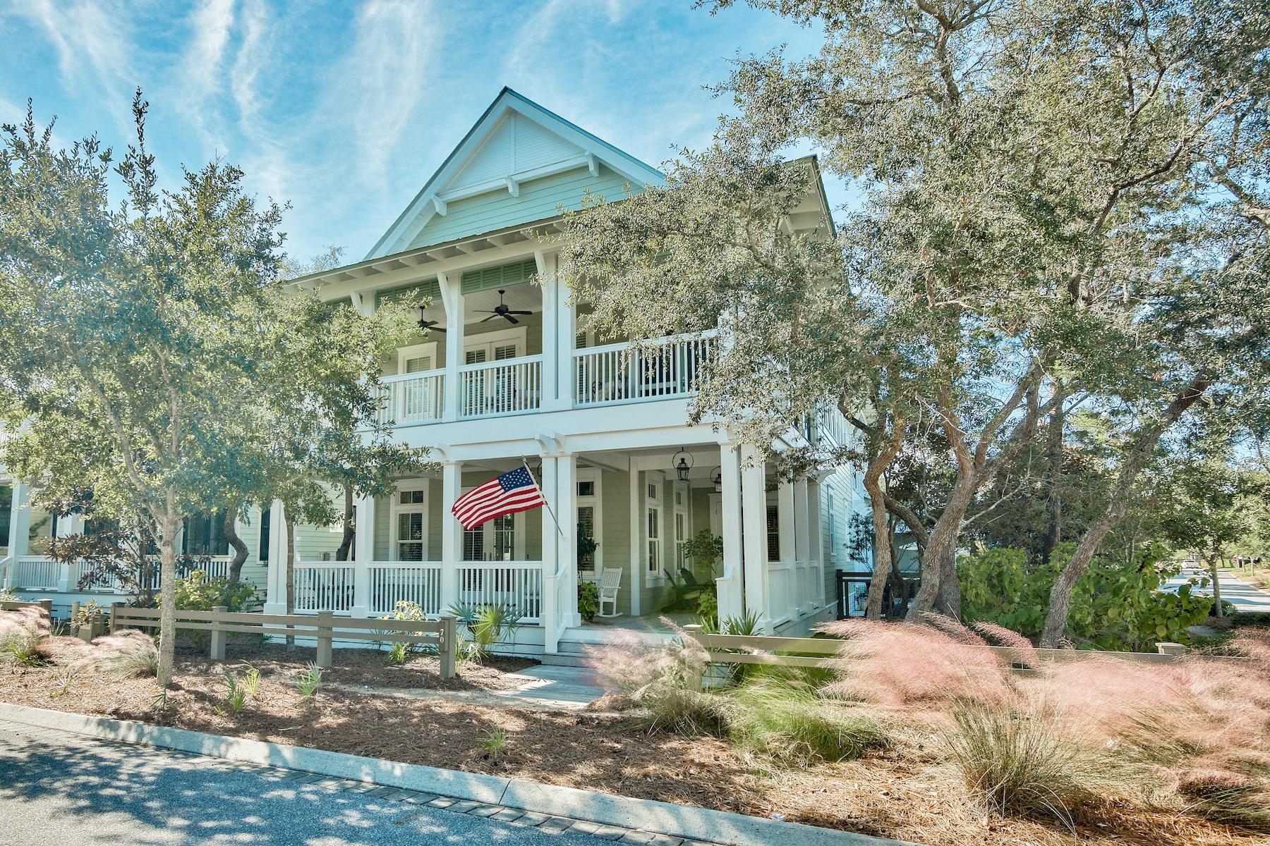 Home is under contract with a 5 day kick out clause. Perfectly positioned on a generous corner lot in Phase III of WaterColor, this elegant beach house includes a separate guest house and a host of extras. State-of-the-art TVs and LED lighting - even in the garage - are just some of the features. Freshly painted with mildew resistant paint, maintenance will not be on the honey-do list for the foreseeable future. Ideal for vacation rentals, this 5 bed, 6.5 bath includes all-new linens, black-out-curtains, built-in bunk room and kid's hidey hole, just for fun. Marble adds a touch of elegance to the sumptuous bathroom flooring, vanities and walk-in showers. A stand-alone oval bathtub invites you to linger and enjoy the cool oasis. The country-style kitchen with its exposed brick features is the natural hub of the home. It's a practical space to start the day with a center island breakfast bar, peninsula display cabinets and stainless
appliances. Head outdoors to the private pool area (complete with new pump and heater) and relax to your own choice of music via the Sonos sound system. The screened in porch (part of 1900 square feet of exterior porches) provides a quiet space for gatherings and omits the need for a pool alarm.  Bicycles, walking trails and eco-friendly golf carts are a great way to explore the 499-acre resort. Head to the community pool, private beach club, Town Center, or to try your hand at water sports on the rare coastal dune lake.
