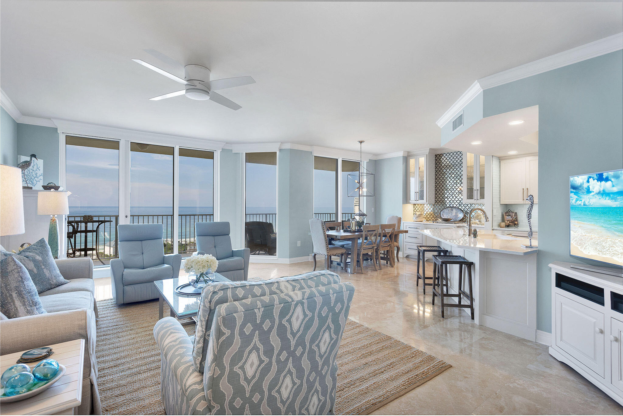 WOW-  BREATHTAKING VIEWS, Enjoy the 360 degree views from the 17th floor of One Beach CLub Drive.  Fully Updated with Coastal Chic design elements, and color pallette.Some of the upgrades include- Wolf 30' Induction Cooktop, - Zephry Wine & Beverage Cooler-Kitchen, with Soft Close Cabinetry, Cambria Quartz, and Bianco Quartz Sink. Complete list of  all the fabulous Upgrades in MLS documents. Primary Suite has EnSuite bath ,walk-in closet, floor to ceiling picture windows and doors with private access to Gulf facing Balcony to take in the every changing beach views. 2 Guest Suites w/ 2 Full Baths w/ Resort facing balcony. Fully Furnished with decorator furnishings with small exclusion list.(MLS) Golf Cart space located in new Garage- Golf Cart- sold separately. Amenities include Gated Building and grounds, membership in the Private One Beach Club (transfer fee) Covered garage building Parking, Private Tennis/ Pickle Ball Courts, Pool Pavillion, with Swiming Pool, Spa, Outdoor Kitche, Ice Machine, and gated access to walking path to the Beach Club. Social Room, Media Room, and Fully Updated Fitness Center. Fully staffed Office Mon-Friday 9-5. Security and Maintenance 7 days a week.