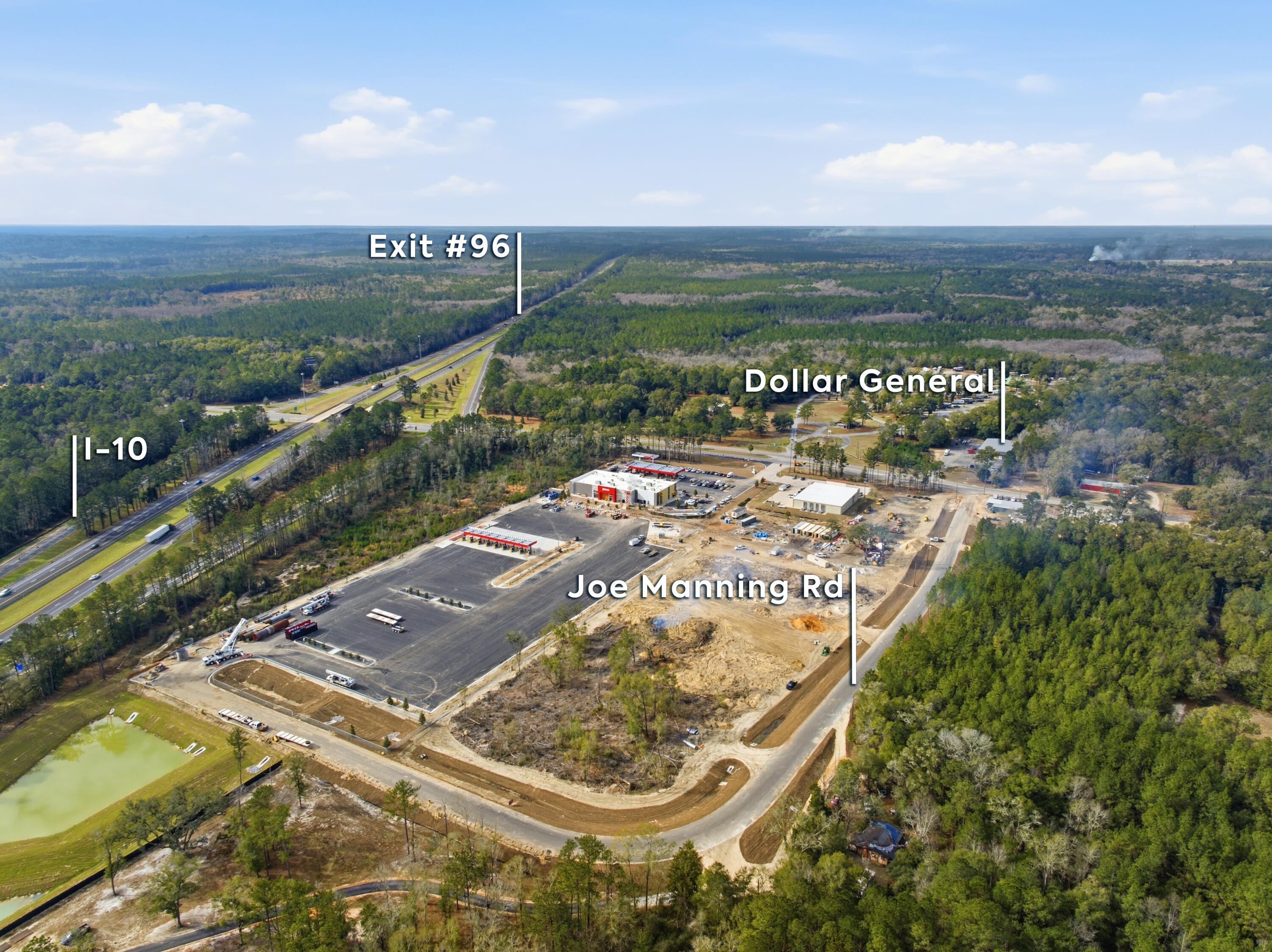 7.2± acre commercial development site located at the I-10 / State Road 81 interchange in Holmes County, one of the fastest-growing commercial nodes on the Florida Panhandle I-10 corridor. Subject property directly adjoins The Family Dollar & the new Pilot Service Center currently under construction, creating exceptional traffic generation and visibility.
Parcel is suitable for a wide range of commercial uses including travel services, QSR, retail, hospitality, logistics, and service commercial. Property has sewer, water, and electric to the site. Seller will consider dividing the parcel for multiple users or phased development. Excellent access and visibility with proximity to interstate ramps and SR-81 arterial traffic.