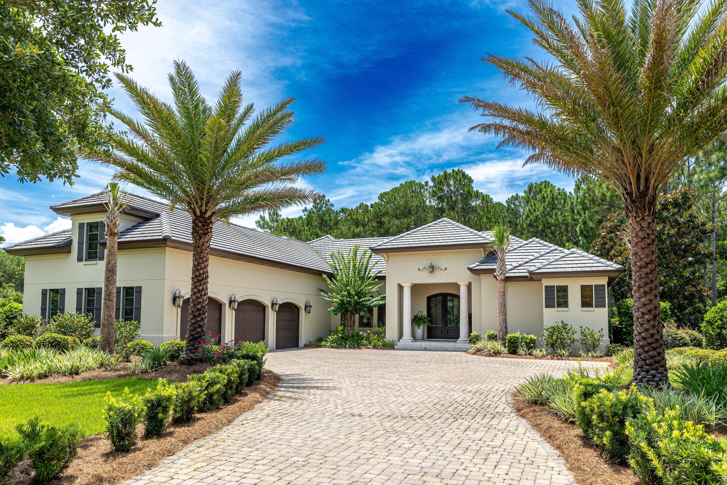 Stunning and distinct Boswell-built home, located in the security controlled golf community of Burnt Pine. This estate boasts 3,844 sq. ft. of indoor space, plus 904 sqft of outdoor living space, all on a .9-acre lot. Most of the living space is on the 1st floor while a private bedroom & bath occupy the 2nd level. It features a 3-car garage, a screened-in heated saltwater pool with elegant safety fencing, and an inviting lanai with a fireplace, TV, and summer kitchen. This home has been meticulously maintained with exterior paint, roof tile cleaning, new 2018 & 2019 HVAC systems, newly re-plastered pool, pump, salt cell, and fencing. No expense was spared in creating a dream kitchen featuring an island with a wine fridge, quartz countertops, Wolf double ovens and gas stovetop. The open floor plan facilitates effortless entertaining with an indoor/outdoor feel with a wall of windows overlooking the pool and screened lounge areas.
The luxurious primary suite features porcelain tile flooring, new paint, double spacious closets, and French doors leading to a screened porch. The primary bath boasts new light fixtures, newly painted white dual vanities, a large shower, and a separate soaking tub.
This estate is a rare blend of timeless beauty and modern luxury, offering an unparalleled living experience.
As an introduction to the Sandestin lifestyle, we invite our new owners to explore amenities that make Sandestin special. The listing brokerage and seller(s) are presenting the buyer(s) of this property with (2) 90-minute rounds of Tennis court time, a golf foursome at one of our three championship courses, and a round of golf for up to four (4) players at the unrivaled Burnt Pine Golf Club.
Sandestin Golf and Beach Resort features more than seven miles of beaches and pristine bay front, four championship golf courses, 15 world-class tennis courts, a 226-slip marina, a fitness center, spa and celebrity chef dining. Shop, dine and play at the charming pedestrian village, The Village of Baytowne Wharf and more. Inside the gates of the resort, residents enjoy a balanced lifestyle of high-class living, spanning the 2,400 acres from the beach to the bay. Everything within the gates of the resort is accessible by golf cart or bicycle. The entire resort is interconnected by miles of pedestrian, bike and golf cart paths that weave through groves of live oaks, meandering past natural lagoons, fountains, man-made lakes, and meticulously landscaped fairways.