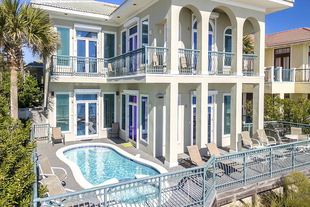 This is an exceptional gulf front home in Miramar Beach, and on the Five Star Beach Gulf Rental program as ''Paradis''. It currently has over $152K in rental bookings and is projected to do $253K in 2020. It has a private pool and a carriage house. The carriage house has a sleeper sofa, a full kitchen, and a king in the one bedroom. Views of the gulf are all around in this fantastic home. The main area is open and spacious with a large state of the art kitchen with two sinks, a SubZero fridge, ice-maker, and a coffee station with a Keurig. The home is currently on rental with Five Star Beach Gulf Rentals, rental numbers are in the documents.
