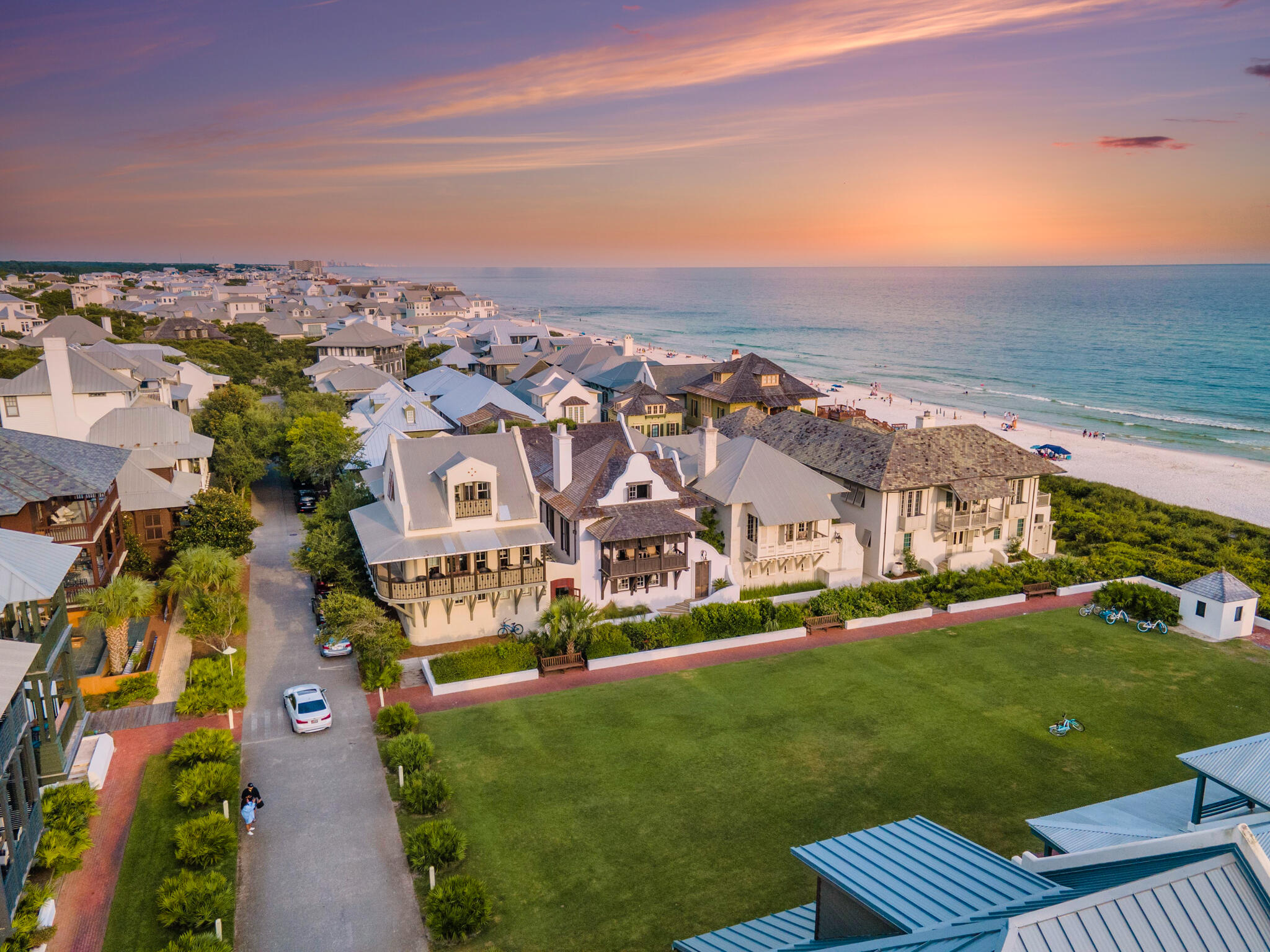 Back on the market at no fault of seller. Nestled in the affluent neighborhood of Rosemary Beach, this gorgeous home was thoughtfully designed  by Bobby McAlpine and is featured on the cover of the Summer 2021 Rosemary Thymes due to its sought out architecture. The expansive floor plan features unobstructed gulf views from various rooms and balconies showcasing the white sugar sand beaches and turquoise hued waters. The chef's kitchen boasts Quartz countertops,  a custom seashell fireplace, tons of natural lighting and luxury appliances promoting an elegant beach charm. As you enter the court yard, you are greeted into a private oasis  with covered balcony decks that give access to the entire property. The 1st floor features the master bedroom over looking the courtyard as it transitions into the primary living space. As you make your way to the second floor from the dual staircase, you are greeted with high ceilings, an additional fireplace, office nook, and an outdoor balcony area perfect for a cold beverage on a summer day. Across the courtyard, you will find 2 private king suites great for accommodating family or guest. This residence is nearby upscale restaurants, shopping centers and has a bike path for easy access to all amenities of life.