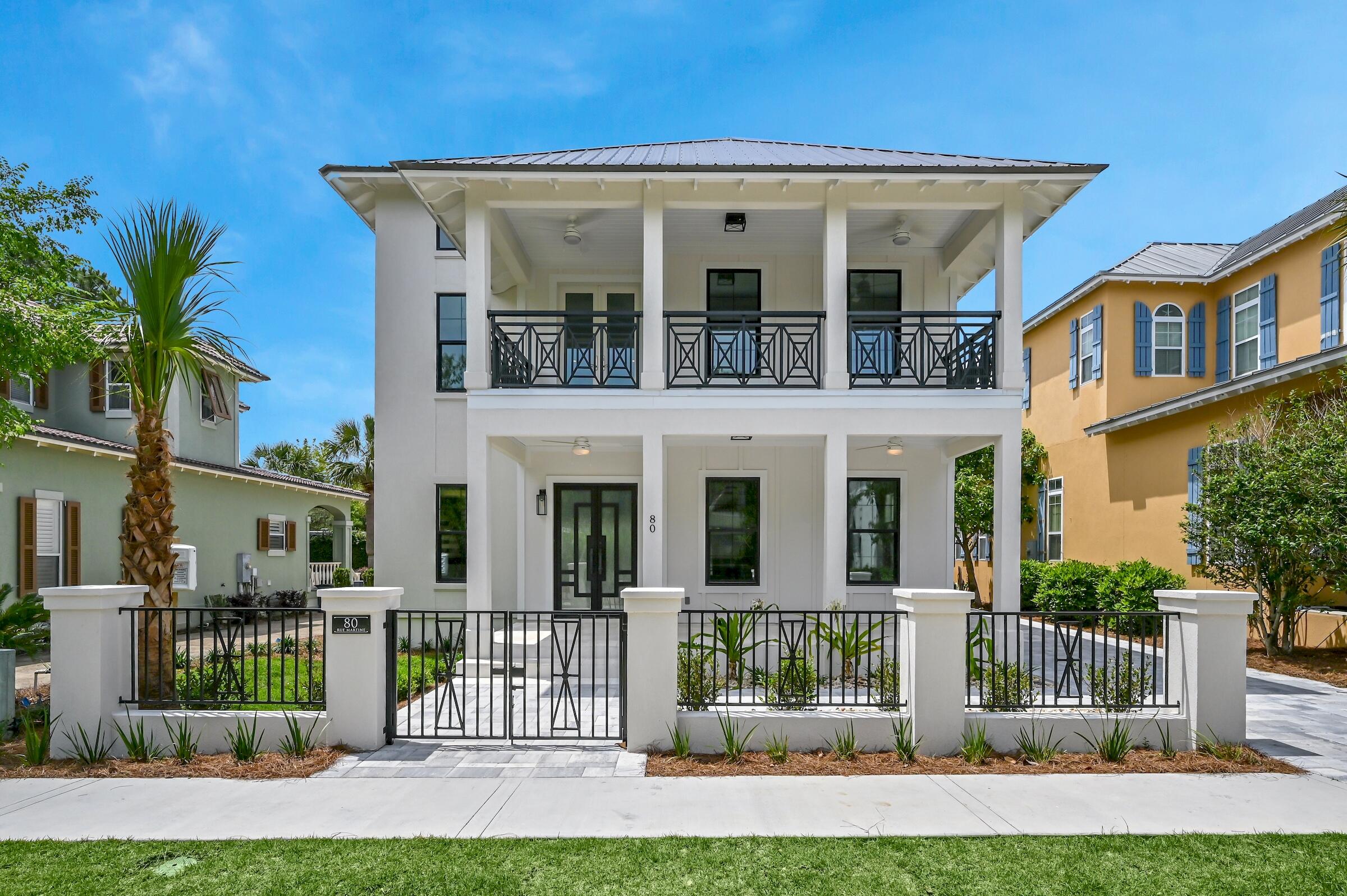 New Constuction Custom Home located in the Gated Neighborhood of Caribe with Private Beach Access South of Hwy 98.  The Home Features an expansive Great Room with a two-story Fireplace and Maple View Rail Floating Staircase in the Tower with Imported Chandelier.  The True Chefs Kitchen has oversized island with custom cabinets, double Wolf Oven, 5 burner gas cooktop and wet bar separating the open dining and kitchen.  Beautiful Large format 24x48 Leida Bianco Antimicrobial Tile runs throughout the home.  The home has as First and Second floor Master Suites with Separate Walk-in showers and Soaking Tubs.