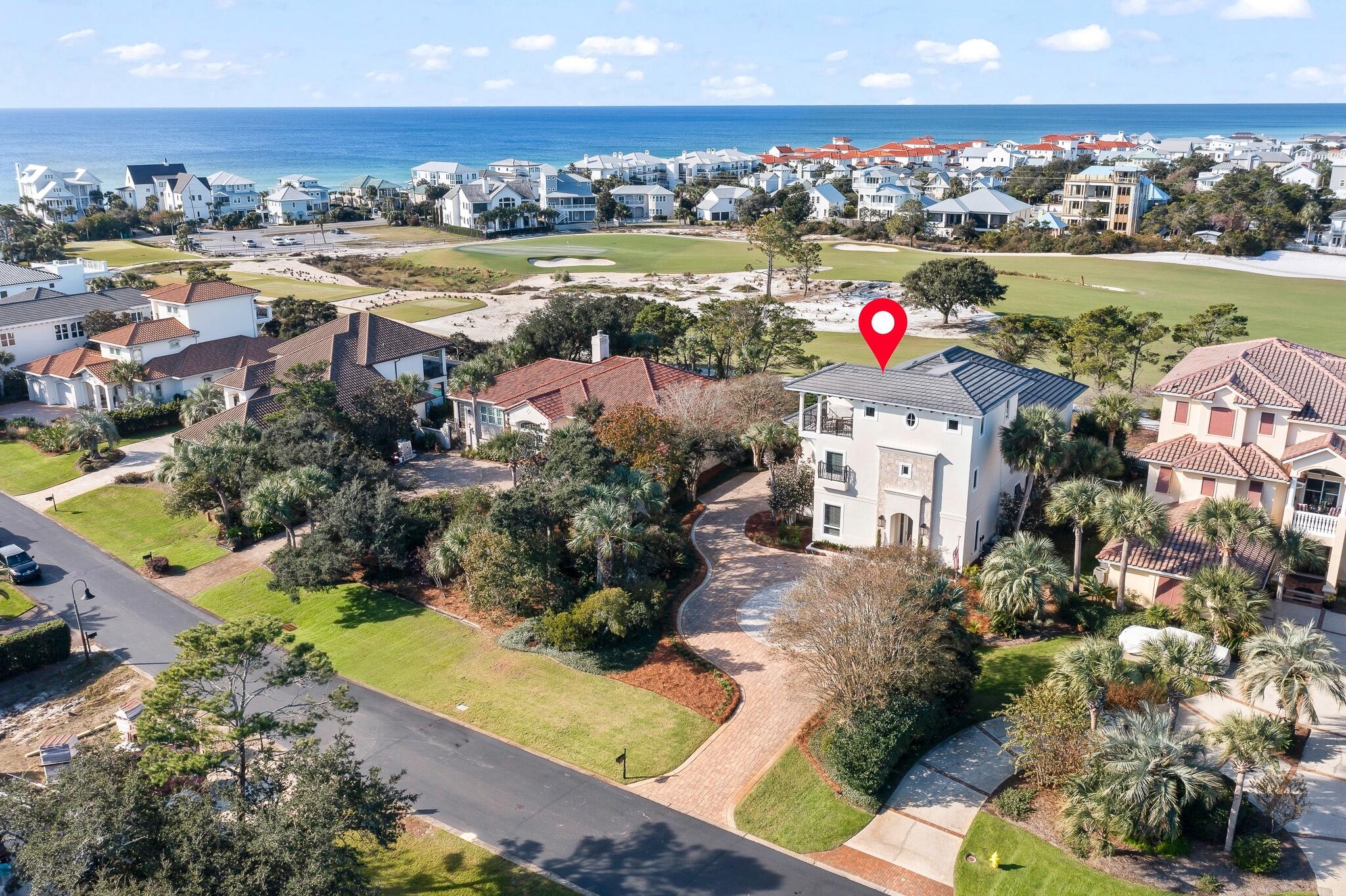 Perched at 39 feet above sea level, this coastal retreat captures sweeping Gulf and fairway views from every level -including fairway vistas from the first floor and Gulf-facing panoramas from the upper levels. 

Pool permitting with Walton County is in progress, offering the future owner the option to build without delay. 

Just 350 yards from private deeded beach access, this generously sized lot blends privacy, views, and location. A 2024 roof, whole-house generator, and 2023 elevator servicing all three floors offer peace of mind. Wraparound porches invite Gulf breezes, and the open-concept layout and parking for up to 12 vehicles makes entertaining effortless. 

BellaMar at Gulf Place is a gated, rental-restricted neighborhood offering an exclusive coastal lifestyle along 30A. Step into the elegant foyer, where soothing coastal hues set an inviting tone. The first level includes three spacious bedrooms, two and a half baths, two laundry rooms, a kitchenette, expansive storage, and a generous two-car garage. A wraparound covered porch overlooking the fairway provides an ideal space for unforgettable gatherings.

The second level features a stunning chef's kitchen, an expansive great room, and two master suites. One suite offers a steam shower, his-and-hers walk-in closets, a wine closet, and a powder room. A wraparound balcony, accessible from the dining area, living room, and master suite, creates seamless indoor-outdoor living.

The third level is a showstopper, with panoramic Gulf views that captivate the moment you step off the elevator. A cozy living room opens to a covered balcony, where Gulf breezes enhance the coastal experience. A bunk room and full bath complete this level, making it ideal for guests or additional entertaining.

This home offers peace, privacy, and timeless designperfect for full-time living or a luxury coastal retreat.