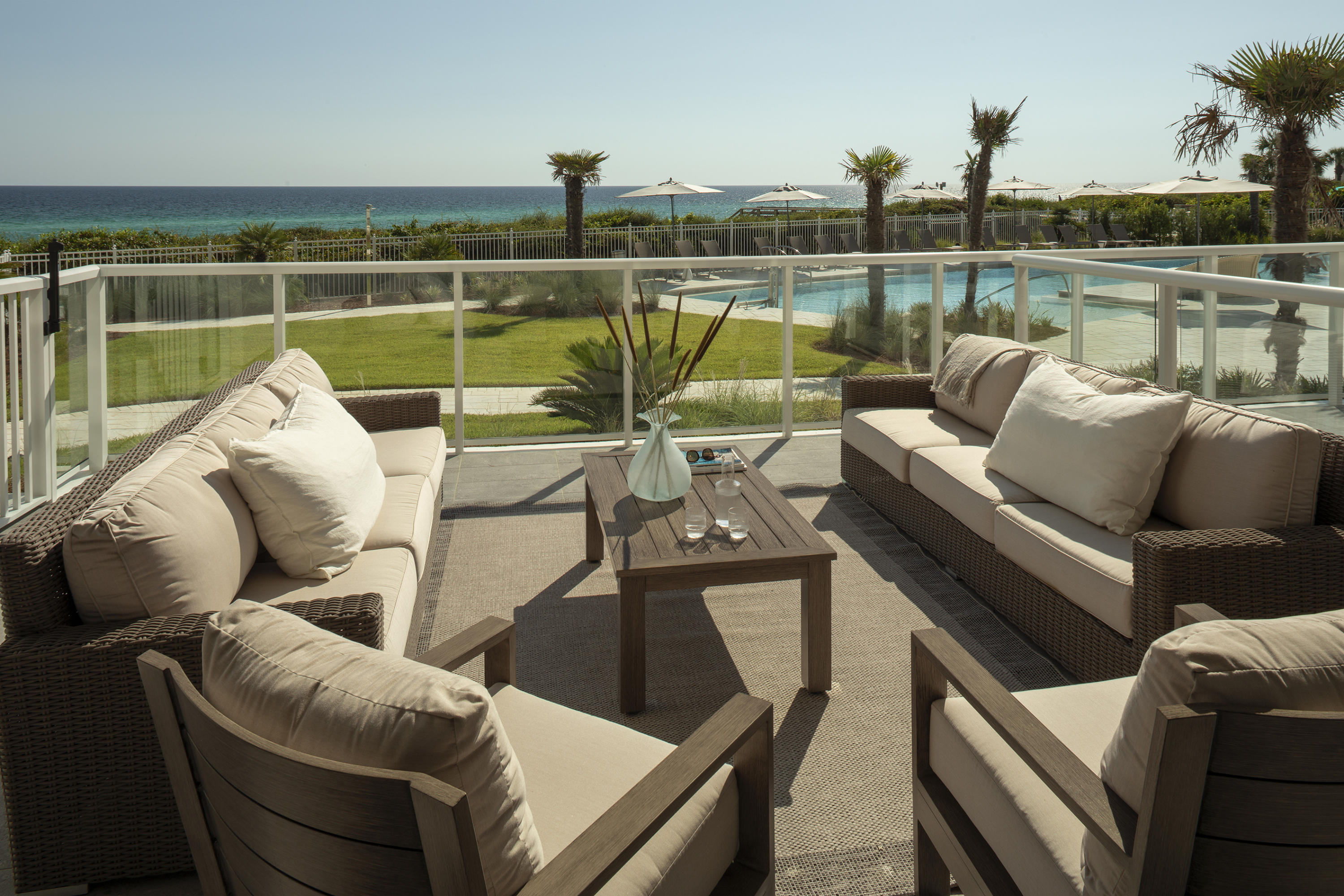 The largest 3 bedroom floor plan, residence 106 enjoys huge closets, spacious bedrooms & a dining room separate from the living room. Great for those who like to entertain family & friends for dinner & drinks. 106 provides direct gulf views with a grass lawn between the 106 balcony & edge of dune.
Thirty One is a destination for owners who seek the pinnacle in design, comfort & beachfront living. The 3.92 acre property boasts over 335' of beach frontage. Amenities include underground parking with storage, private elevator, resort style pool, golf carts, luxuriously appointed lobby & fitness room.