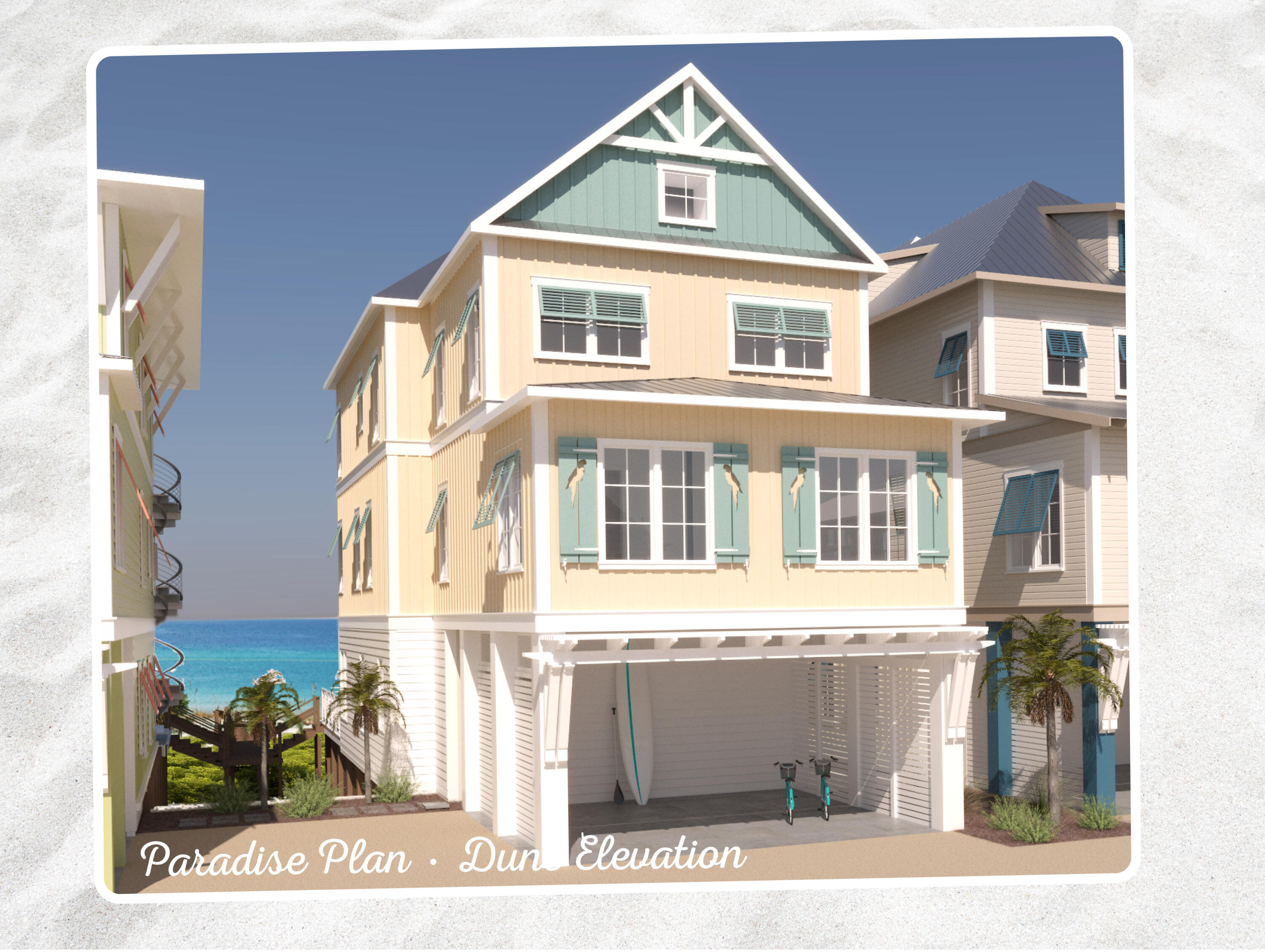CURRENTLY UNDER CONTRACT, SELLER WILL CONSIDER BACKUP OFFERS - Spacious luxury with a Margaritaville lifestyle in our largest floor plan await you! This amazing beach front home features spectacular views from every level of this new construction, 6 bedroom plus bunks, 6 ½ bath home. Margaritaville Beach Cottage Resort offers homeowners a chance to live the dream of owning at Margaritaville and the opportunity to share that dream with vacationers eager to book a stay here! You'll have a hard time deciding which way to enjoy the water first! You can relax in your private 8 x 17 pool overlooking the Gulf, enjoy the huge resort pool, take a trip around the 425 ft long lazy river or walk just a few steps down your private dune walkover to the emerald green waters of the Gulf. On the first level, enjoy the spacious great room with access to a beautiful patio featuring a private 8 X 17 pool and endless views of white sand and Gulf waves. You'll also find the dining area and kitchen, which features Frigidaire Professional Appliances, 36" gas range, quartz countertops and maple cabinets. There is a half bath on this level as well. are 2 additional guest bedrooms on this level, each with a private bath, and a laundry area and another half bath as well.

Take your private elevator to the second level and enjoy the
primary bedroom with a large walk-in closet, and access to a beautiful balcony overlooking the Gulf. The primary bath features a tub, walk in shower, and double vanities.

The second level also has three additional bedrooms plus a bunk room, and the additional full baths.

On the third level you will find a large rec room and two additional bedrooms which overlook the Gulf and feature a balcony. There is also an additional bunk area and two full bathrooms on this level.

The Paradise plan offers a two-car carport, as well as three additional spaces. Finishes include maple cabinets, quartz countertops and luxury vinyl plank flooring throughout. You will be able to select from one of three custom-curated Margaritaville Design Collections which provide everything from interior finishes, furniture, housewares, and more. Once you make your pick, sit back, relax and we'll take care of the rest.

Margaritaville Beach Cottage Resort will feature an on-site restaurant and poolside bar, pickleball court, game lawn, hammock grove and movies by the pool for you and your guests. This resort will be a premier destination and will offer you and your vacation rental guests a unique opportunity to enjoy luxury resort amenities with all the comforts of a beach front single family residence.

A 15% minimum deposit is due after signing and the remainder due at closing. We are using a builder contract which will be provided for your review along with all association and club documents.