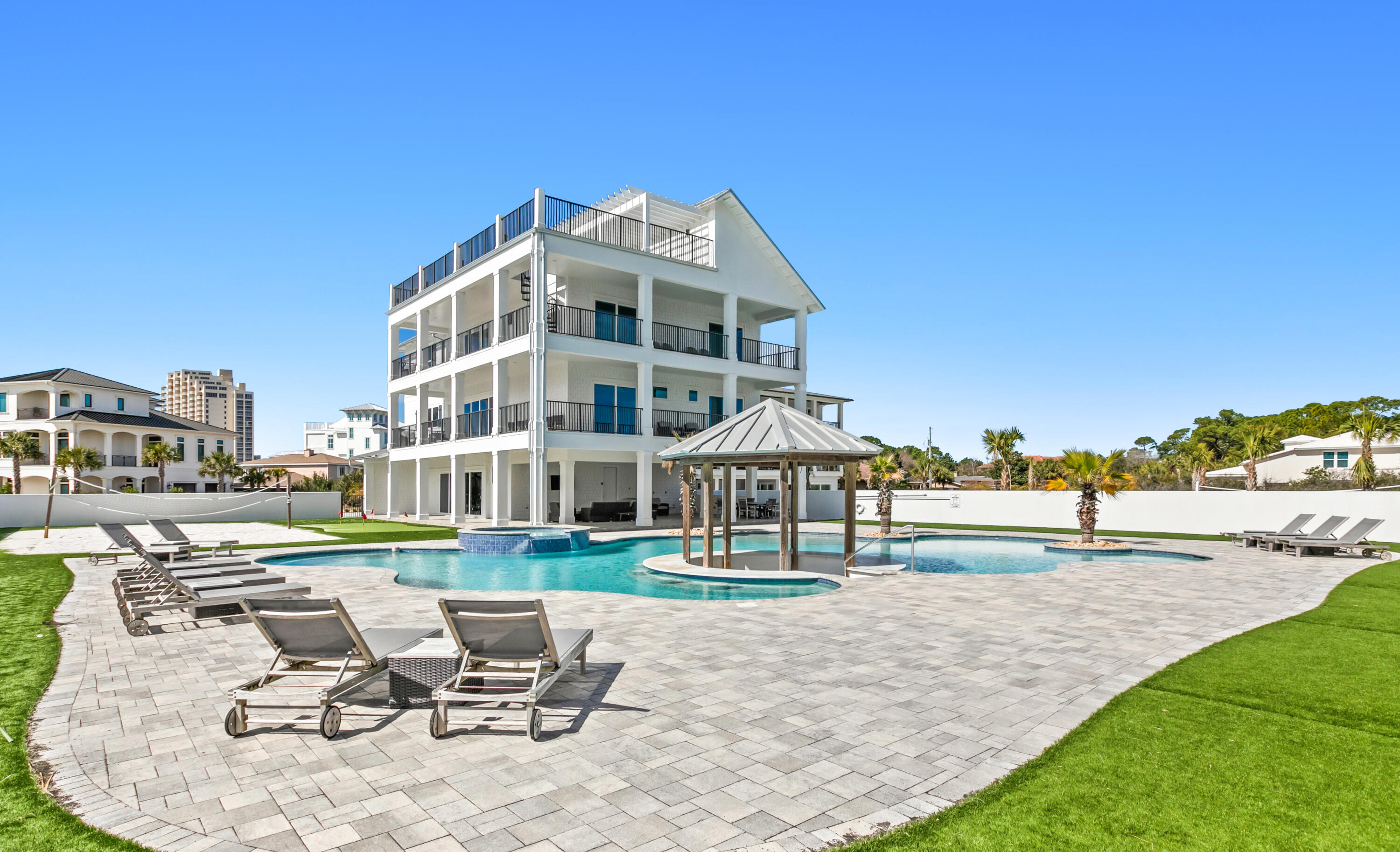 Priced $217/sf BELOW most recent Gulf Pines sale. Strong rentals and treasured location with private beach. Even Pappy Van Winkle would savor Bourbon Beach, designed for best times in Florida's renowned Miramar Beach. With private deeded beach access, Bourbon Beach distills the best of beach living with outstanding architecture to serve up an unparalleled coastal experience. A huge resort-style pool, sand volleyball court, putting green and expansive outdoor deck keep the fun going beyond the beach. Indoor and outdoor kitchens - plus the family room kitchenette --create flexibility for the chef. The roof deck with stunning Gulf views is breath-taking. The half acre lot means plenty of room for the two-car garage plus driveway parking. Sold fully furnished and rental-ready. Continued .. Bourbon Beach is located in Gulf Pines, one of the most venerable neighborhoods along the beach. The deeded beach is private (access by key fob) and runs for hundreds of feet. The home can comfortably host 24 guests, with plentiful gathering spaces both inside and outside. In addition to 6 bedrooms, 3 flex rooms offer sleeping accommodations. Set on more than half an acre, the resort-style pool is one of the largest in the area.
While Whiskey Beach provides privacy, it is also close to shopping, dining and entertainment. 
Professional photos, video coming soon.
Don't miss this opportunity to own one of the area's finest homes.