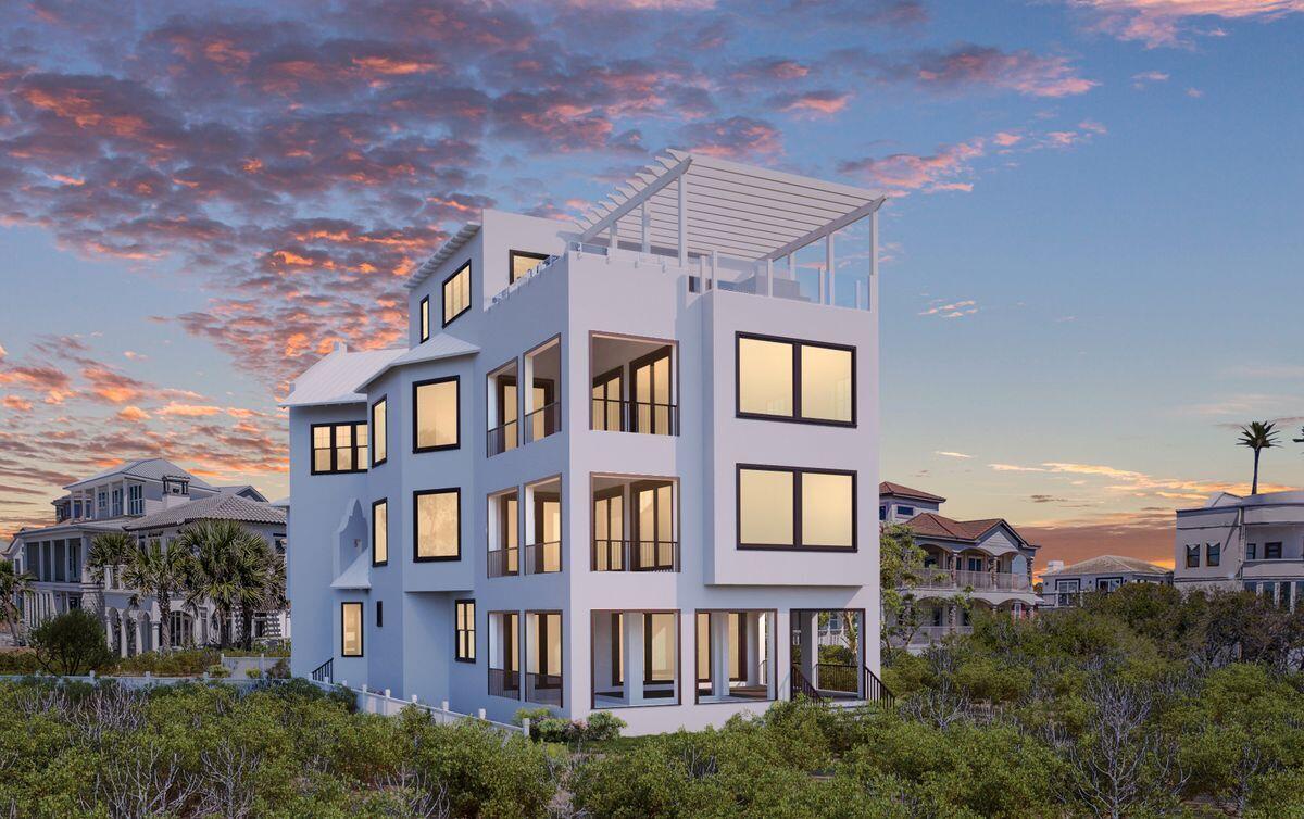 Aptly named ''Seagrove Seawalk,'' this new construction retreat characterizes coastal Gulf front living with exceptional architectural & design details curated by the renowned creative team at Old Seagrove Homes featuring resort style amenities including two private gulf front pools with an unparalleled western facing rooftop oasis. This new construction home has just commenced with a targeted completion date in early 2023; an excellent opportunity for a prospective buyer to be involved throughout the building process and secure a semi-custom home. Notable features include prominent gulf front positioning in the heart of Seagrove Beach situated on a quiet cul-de-sac just south of 30A providing walking distance to the new urbanism town of Seaside as well as a short drive to world class restaurants, boutique shopping and local entertainment. Beautiful parapet walls scaling an impressive four story vertical footprint define this exemplary structure which offers over 6,608 heated and cooled squared feet inclusive of six spacious bedroom suites, six full bathrooms & three half baths. The inverted floor plan has been intentionally designed to maximize endless gulf vistas with a spacious third floor living room & chef's kitchen framing beautiful water views through floor to ceiling impact rated glass windows & doors. This home is designed for multiple generations to gather and enjoy ample entertaining space with living areas positioned on three of the four spacious levels. The first floor is defined by a large master suite adjacent to the covered pool area and outdoor living space allowing direct access to the beach and perched at over 25' above sea level. The first level also offers a sizable private parking court in addition to the oversized two car garage. The second floor yields three large bedrooms each with adjoining spa-like bathrooms and walk-in closets with abundant gulf views from the two south facing suites. The third level was designed for entertaining featuring a well equipped chef's kitchen open to a sprawling living and dining room that faces directly towards the Gulf of Mexico. The fourth level rooftop bedroom suite is the pinnacle of gulf front living featuring gorgeous views over the plunge pool that abuts floor to ceiling glass windows with an exceptional ensuite bathroom complete with dual vanities and an oversized walk-in shower & private water closet. Each level is accessible by a private elevator including the rooftop terrace which boasts a southwestern orientation to soak in year round sunsets while yielding private sunbathing, panoramic views and a secondary rooftop pool. Seagrove Beach embodies a charming old Florida lifestyle with close proximity to Watercolor, Seaside as well as a short drive to Watersound, Camp Creek Golf Club and the extraordinary communities along the east end of 30A.