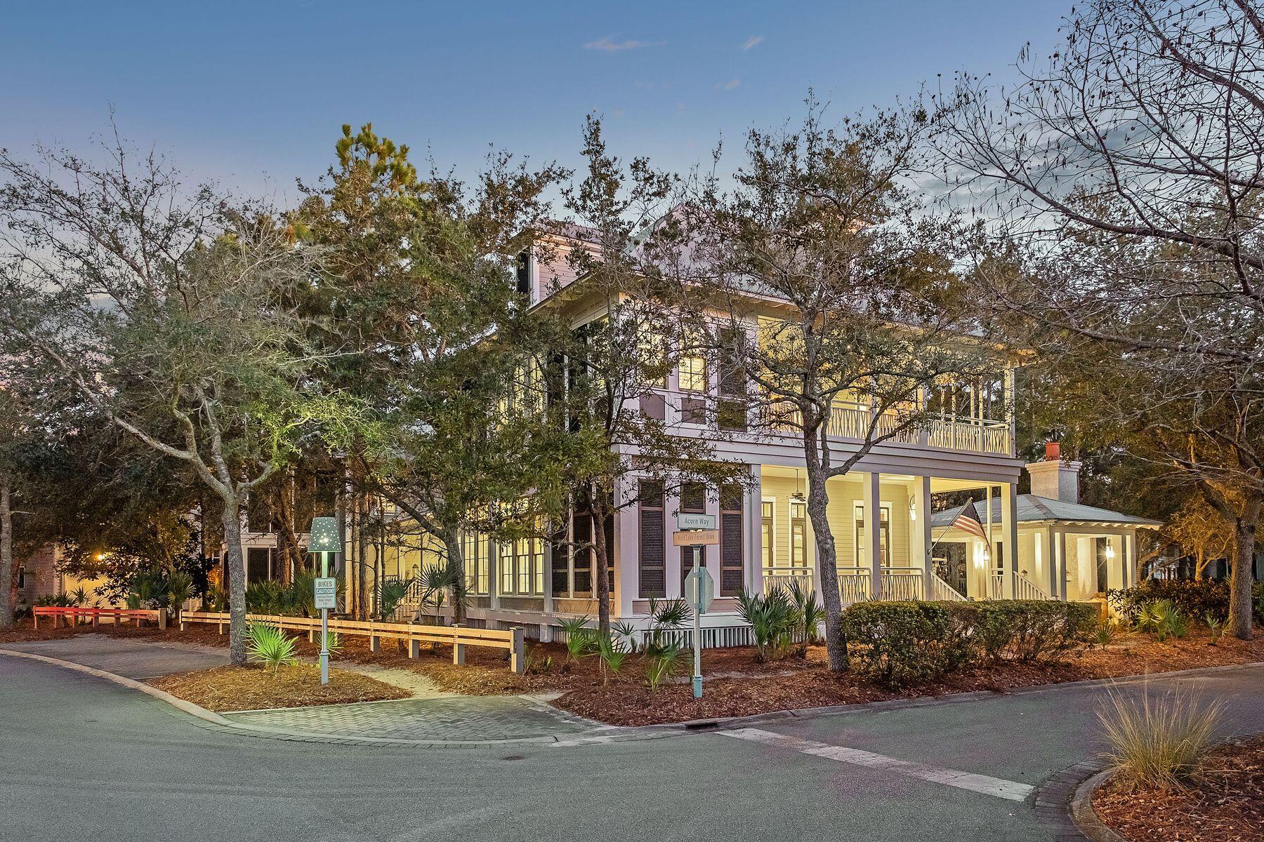 Welcome to quintessential WaterColor living at 11 Acorn Way, an impressive 5-bedroom, 5.5-bath, 4,384 sq.ft. home on an oversized corner lot in the highly sought-after Phase II. One of the largest carriage homes in the neighborhood, this residence is filled with standout details: a vaulted outdoor fireplace with hand-milled cypress beams, a temperature-controlled wine vault, a renovated kitchen, and soaring 14' ceilings with rustic beamwork that frame the expansive living and dining spaces.

Designed to bring people together, the home offers five en-suite bedrooms, three separate laundry areas, and multiple covered porches that seamlessly connect indoor and outdoor living. The primary suite is a true sanctuary with its own sitting area and dual walk-in closets. Recent updates, including refinished hardwood floors, fresh paint throughout, new Trane HVAC units, and a complete exterior repaint, make this property turn-key and move-in ready. The oversized lot also provides ample space to add a private pool, further enhancing its appeal as a family retreat or rental investment.

Living in WaterColor means access to world-class amenities, starting with the WaterColor Beach Club, an expansive Gulf-front development with three resort-style pools, cabanas, multiple dining options, poolside bars, sunset decks, and direct beach access.
This home is also just a short walk to Camp WaterColor, a family favorite featuring a pool with slides, a lazy river, zero-entry fun for little ones, outdoor dining, and a casual walk-up bar. Between the Beach Club and Camp WaterColor, you'll enjoy the best of both worlds, refined relaxation by the Gulf and lively, family-friendly recreation just around the corner.

WaterColor also offers a tennis and pickleball center, Western Lake boathouse with paddleboards and kayaks, miles of biking trails, lush gardens, and several neighborhood pools. These exclusive amenities, reserved only for owners and guests, make WaterColor one of the most coveted destinations along Scenic Highway 30A.

Offered furnished (with minor exclusions), 11 Acorn Way is ready to serve as a primary residence, a luxurious second home, or a proven rental investment  with the rare ability to add a private pool for even greater enjoyment and value.