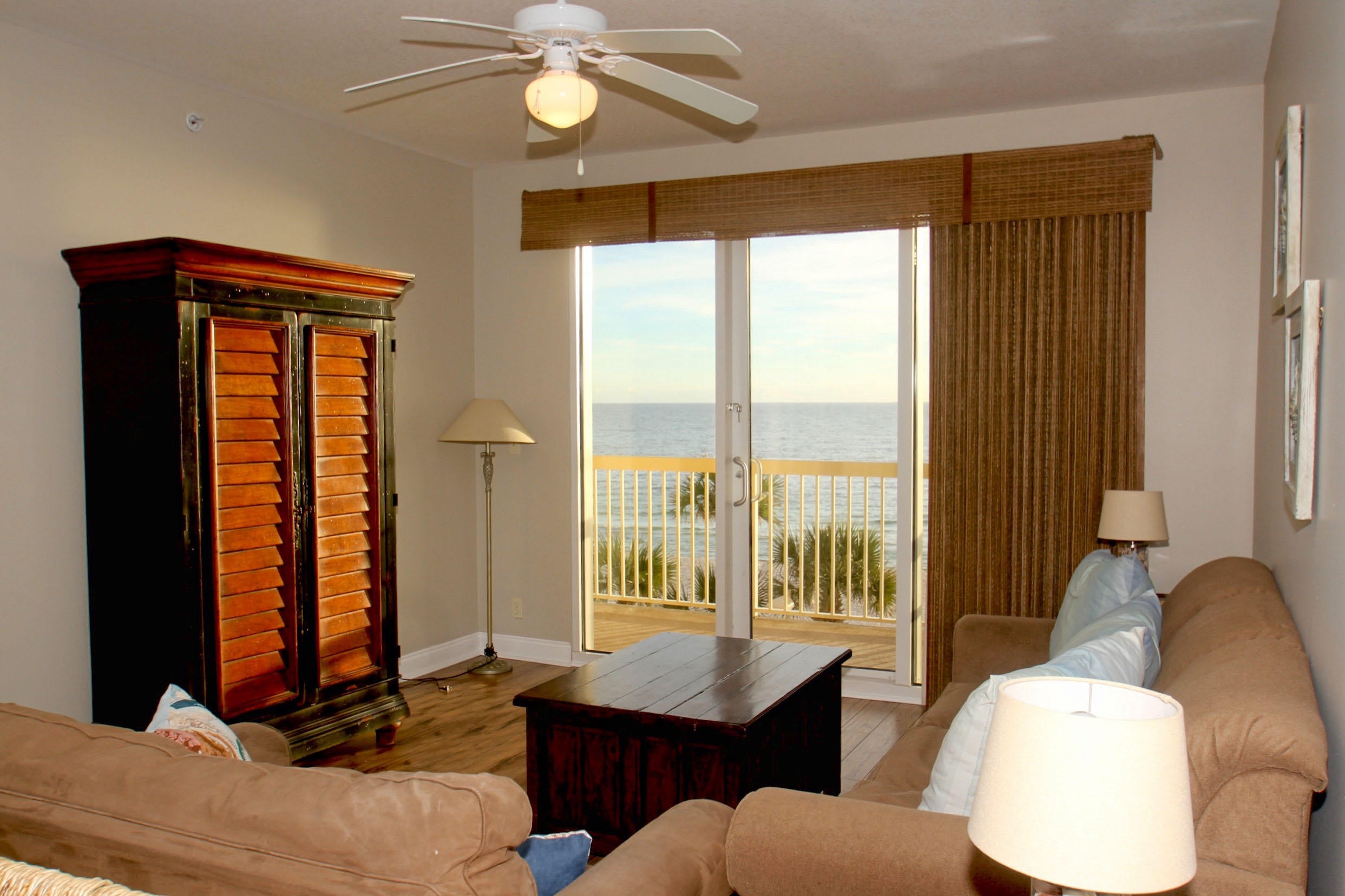 Beautifully decorated two bedroom two bath with an extra bunk room, 3rd floor unit with amazing gulf views. This unit comes fully furnished and ready to rent will sleep 8 people comfortably. The third floor is where the garage walkover is so you do not need to get on the elevator to get to your unit. Calypso Towers boasts two resort style heated pools, tiki bar, lush landscaping, fitness center and if that's not enough it is walking distance to Pier Park and the fishing pier. You could not get a better location.