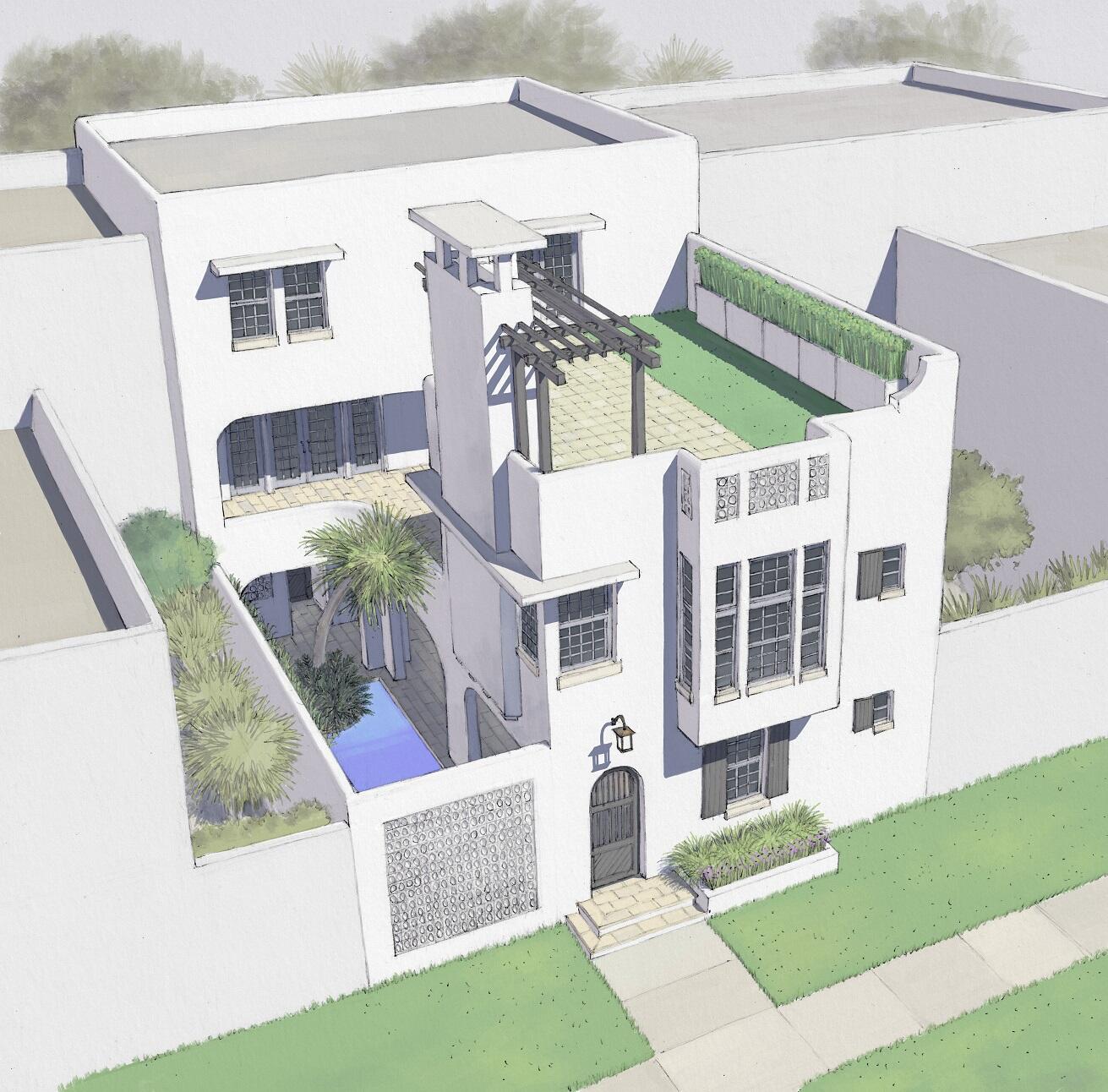 Alys Beach is pleased to announce the offering of our new Somerset Home, AB4. Located on the beach side of Scenic Hwy 30A fronting a pedestrian path that leads to Béla Gray Green and beach access. 
The home designed by Gary Justiss Architect features six bedrooms, six baths and three half baths, a gracious courtyard with pool, loggia, and entry zaguan, a two-car garage, and bike storage, with an elevator from ground floor to the third floor. The second level features the kitchen, dining, and living areas with covered loggia and summer kitchen terrace overlooking the pedestrian path and offering southern views to Béla Gray Green. The third floor offers a den with a beverage station/bar opening to a generous roof terrace with pergola and fireplace features.