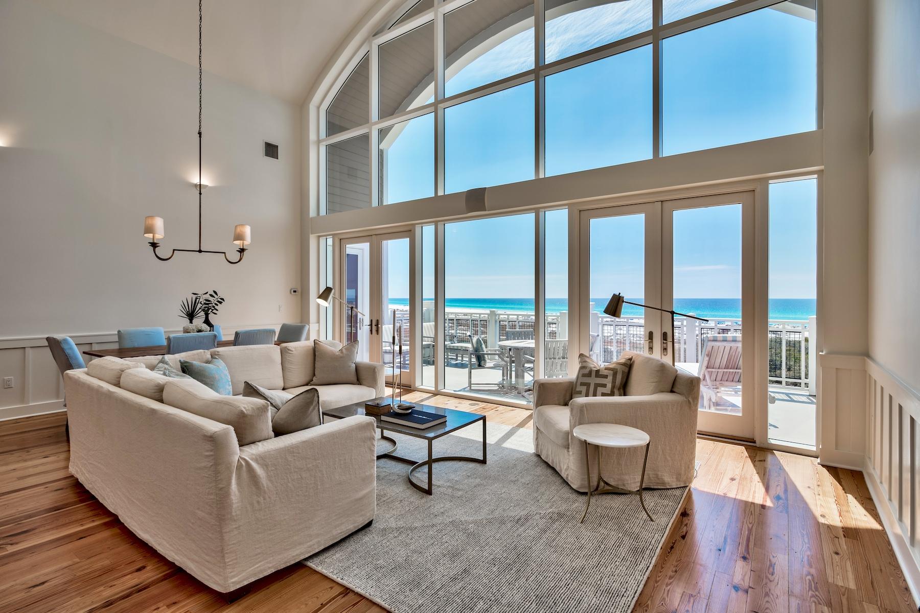 Enter the gates of WaterSound Beach and leave everyday stresses behind. Located in Compass Point II, Unit 424 provides a cocoon of peace and tranquility in a pristine 3 bed, 3.5 bath home that sits comfortably at one with its stunning natural surroundings. This top floor unit has never been rented and boasts a huge porch for Gulf-front living, custom Dwell interiors and updated white marble bathrooms, among other desirable features. Step into the airy 24-foot high living area  a room with arguably the best outlook in WaterSound Beach. Framed by incredible double-height windows, the panoramic seascape provides an ever-changing scene. Days start gently, out on the balcony, coffee in hand - it's a place to listen to softly turning waves. The immaculate kitchen, fully updated with white marble countertops, is perfect for cooks to indulge their passion, whether it's fixing pancakes on the range beneath the custom pecky cypress hood, or catering for family and friends. Gourmets and wine lovers alike will appreciate the wet bar with custom cabinetry encompassing a U-line wine cooler and sleek twin-drawer refrigerator for storing your favorite mixers perfectly. Compass Point 424 is a place to sit and relax, dream, write, laugh and enjoy. The surrounding landscape is perfect for evening walks along the mile-long beach with blue Gulf waters on one side and waving sea oats on the other. Seven miles of boardwalks and trails meander through contoured dunes passing manicured putting greens and the owners' gym with sauna along the way. Harmonizing with its unspoiled Gulf Coast surroundings, this unique 2,161 square foot condominium epitomizes the serenity that pervades this upscale community, making it a very special place to call home.