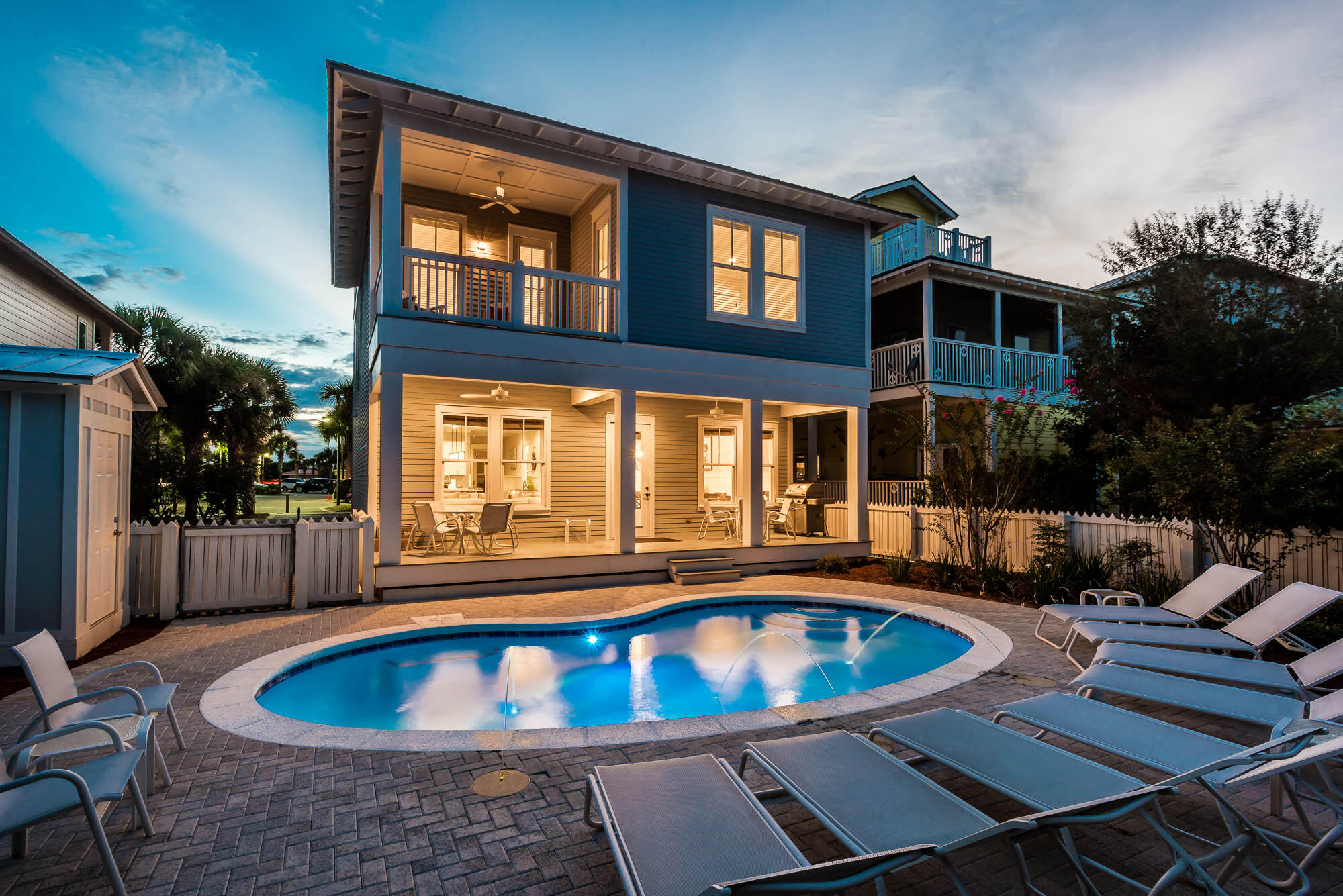 Beautiful Home with excellent private outdoor space, including a large saltwater pool!

Rental Income Projections of $200,000. Fresh and well maintained, this 5 bedroom, 5.5-bathroom beach home has a private heated pool that backs up to Seacrest Park.

Of the home's 5 bedrooms, four feature king bed suites, each with full baths and some with built-in bunks, offer restful retreats for up to 20 guests. With multiple seating areas, two dining tables, two refrigerators, and two dishwashers.