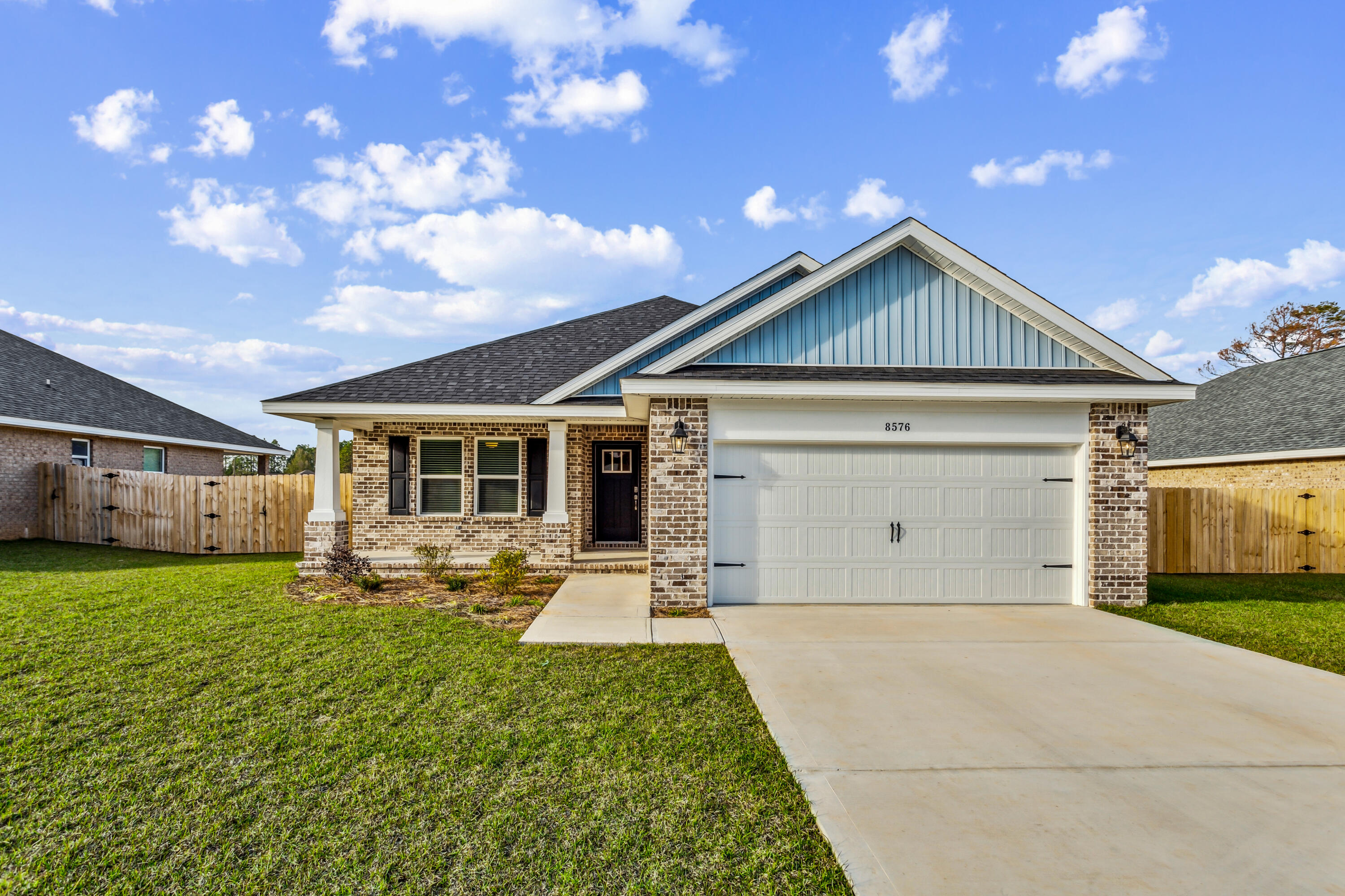 Welcome to the Carlos Floor Plan! This beautifully designed 3-bedroom, 2-bath new construction brick home sits on a spacious .28-acre lot in Buckeyes Landing. The open layout features vaulted ceilings and a split floor plan, perfect for everyday living and entertaining. The gourmet kitchen includes stainless steel appliances, granite or quartz countertops, soft-close cabinets, under-cabinet lighting, bar seating, and a large pantry. The luxurious master suite offers double vanities, a garden tub, a fully tiled walk-in shower with dual shower heads, and two walk-in closets. Additional features include a whole-house blinds package, brushed nickel hardware, and quality finishes throughout. Buckeyes Landing is ideally situated in the heart of Navarre. The neighborhood is located off Bob Tolbert Road, providing convenient access to major routes including US-98 and State Road 87 for easy commuting east toward Destin or west toward Pensacola. Just minutes from local amenities - including shopping, restaurants, parks, highly rated schools, and world class beaches. 
Projected completion is June 2026.