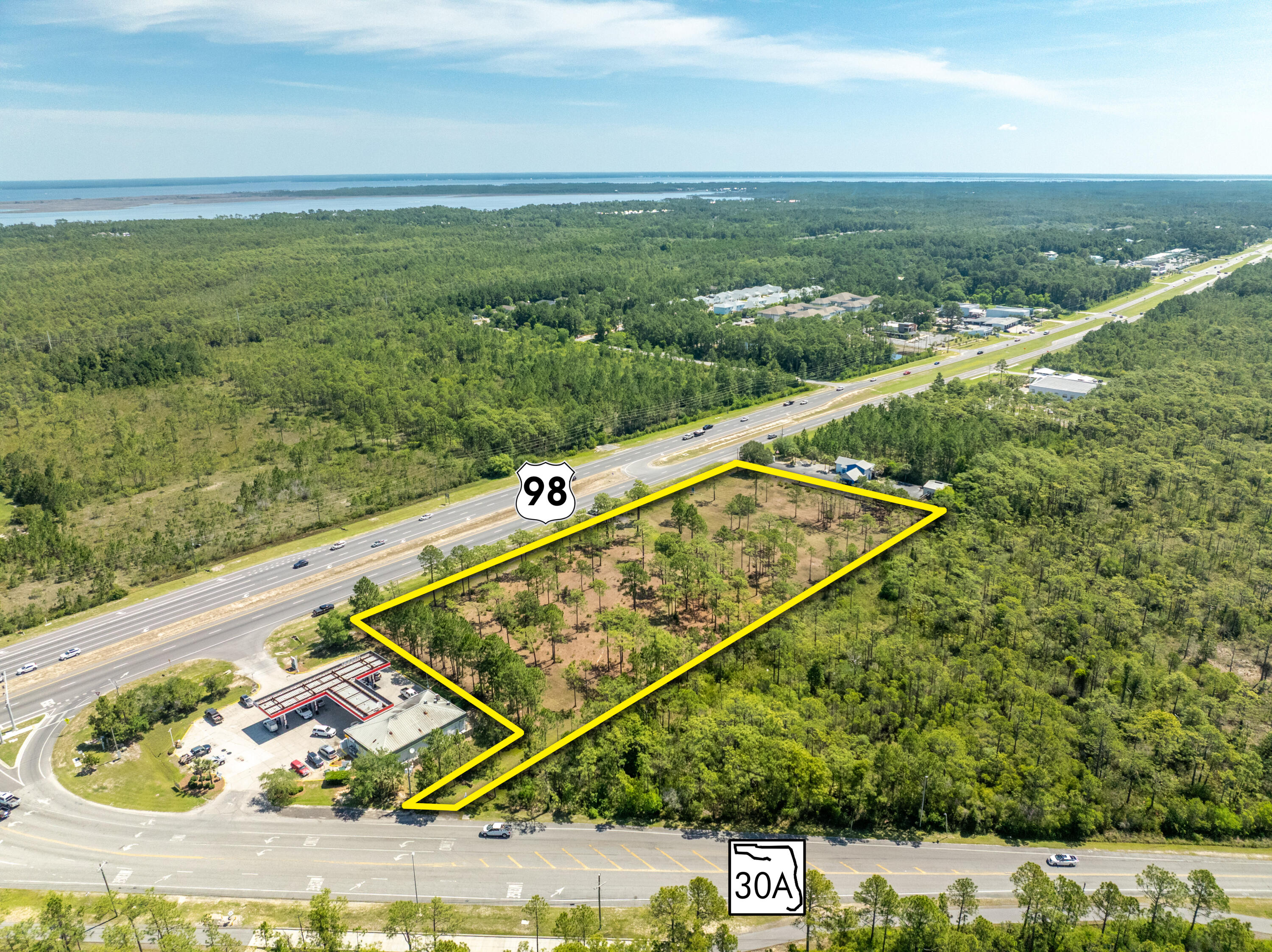 NEW LISTING!  EXTRAORDINARY ASSEMBLAGE of approximately 3.73 acres in Santa Rosa Beach, Florida.  Two applicable parcel Identifications of Walton County, Florida: 
32-2S-20-33250-000-0330 and 
32-2S-20-33250-000-0337, all zoned Village Mixed Use.
The nearly 600' of frontage along Highway 98 whereby ~50,000 vehicles pass by daily, together with its connectivity to Scenic 30A, constitute one of the most marketable development opportunities remaining in South Walton County, Florida.  There is a massive residential and mixed-use development planned for the North side of Highway 98, which will provide excellent synergy for this subject location, also located across Scenic 30A from one of the most underutilized beach-front nature preserves along our Emerald Coast, known as Topsail Hill Preserve State Park.
