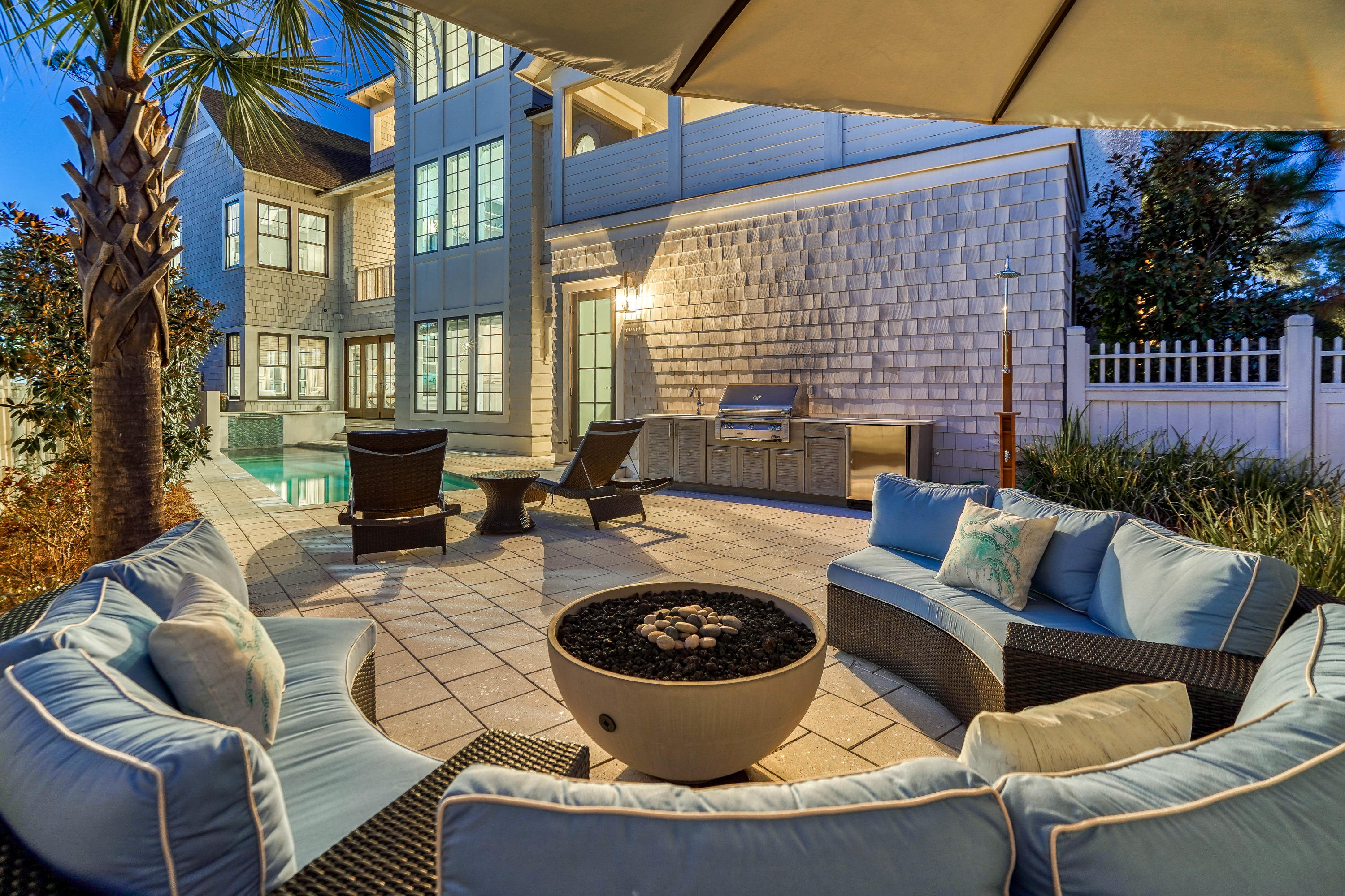 FABULOUS CORNER LOT SO CLOSE to the BEACH & Golf CART path, w/ a protected CONSERVATION area to the south, holding GULF VIEWS FOREVER. One of Watersound's LARGEST POOLS has HOT TUB, Tanning shelf, & a tall PRIVACY FENCE w/ large OUTDOOR LIVING space & folding glass patio doors to open to pool. Mature landscaping makes it so PRIVATE! Kitchen Is BEAUTIFUL w/ all 'top-notch' appliances & has a light-filled walk-in pantry.Separate DR leads into the Living area w/ fireplace & SCREENED PORCH. Private GUEST SUITE on 1st floor/en-suite bath. ELEVATOR TO 3rd floor. Venetian plastered MASTER SUITE is on 3rd floor, has HUGE walk-in shower w/ GULF VIEWS & KOHLER Soaking tub & FP. His & her closets.TOWER HAS GREAT SUNSETS & Wet bar close by. 3 ''Master Suites'' in home on 2nd floor, w/ den & BUNK All information contained within deemed accurate, Buyer to verify.
