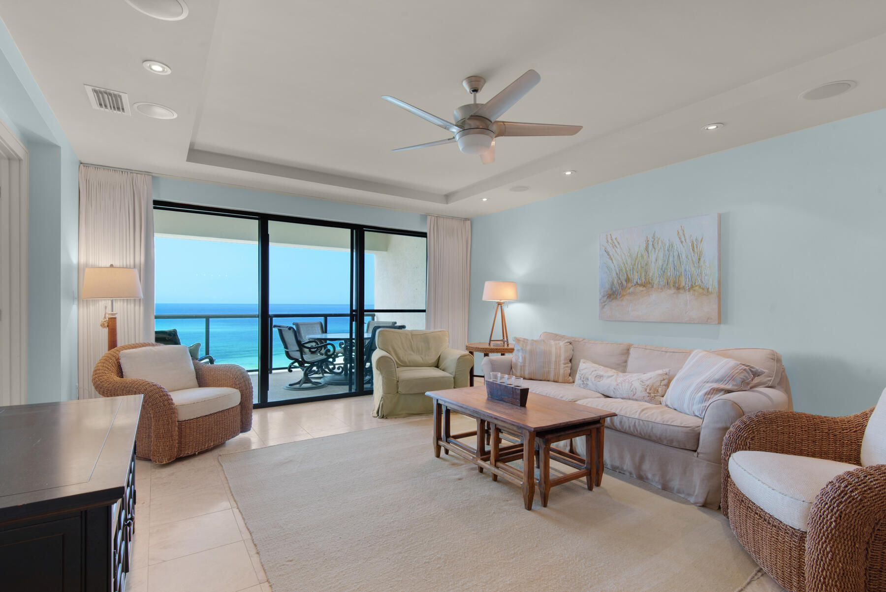 As you are brought up on the building's private elevator directly from the garage into the condominium, you will be graced with endless views of the Emerald Coast through the floor to ceiling windows into the coastal living room. Park Place is a gated & rental- free community found in the heart of Seagrove Beach. It offers a private community pool, separate hot tub, splash pool, cabanas, grilling area, gym and over 200ft of restricted beach access. Other unique features this residence includes two primary suites with private ensuite bathrooms, offering floating marble top vanities, custom tile, custom cabinetry throughout, soaking tub, and walk-in showers. The kitchen is appointed with a subzero refrigerator, wet bar, Wolf gas cooktop, and Wolf oven/microwave combo. The southern master suite has floor to ceiling windows overlooking the pool and beach with a direct entrance to the balcony. With only 19 residences in the building, you can expect privacy and quietness galore.  Park Place on Seagrove Beach sits in a prime location just 1 1/2 miles from Seaside, a short stroll or ride from the entertainment, shopping and restaurants Scenic Highway 30A is known for.