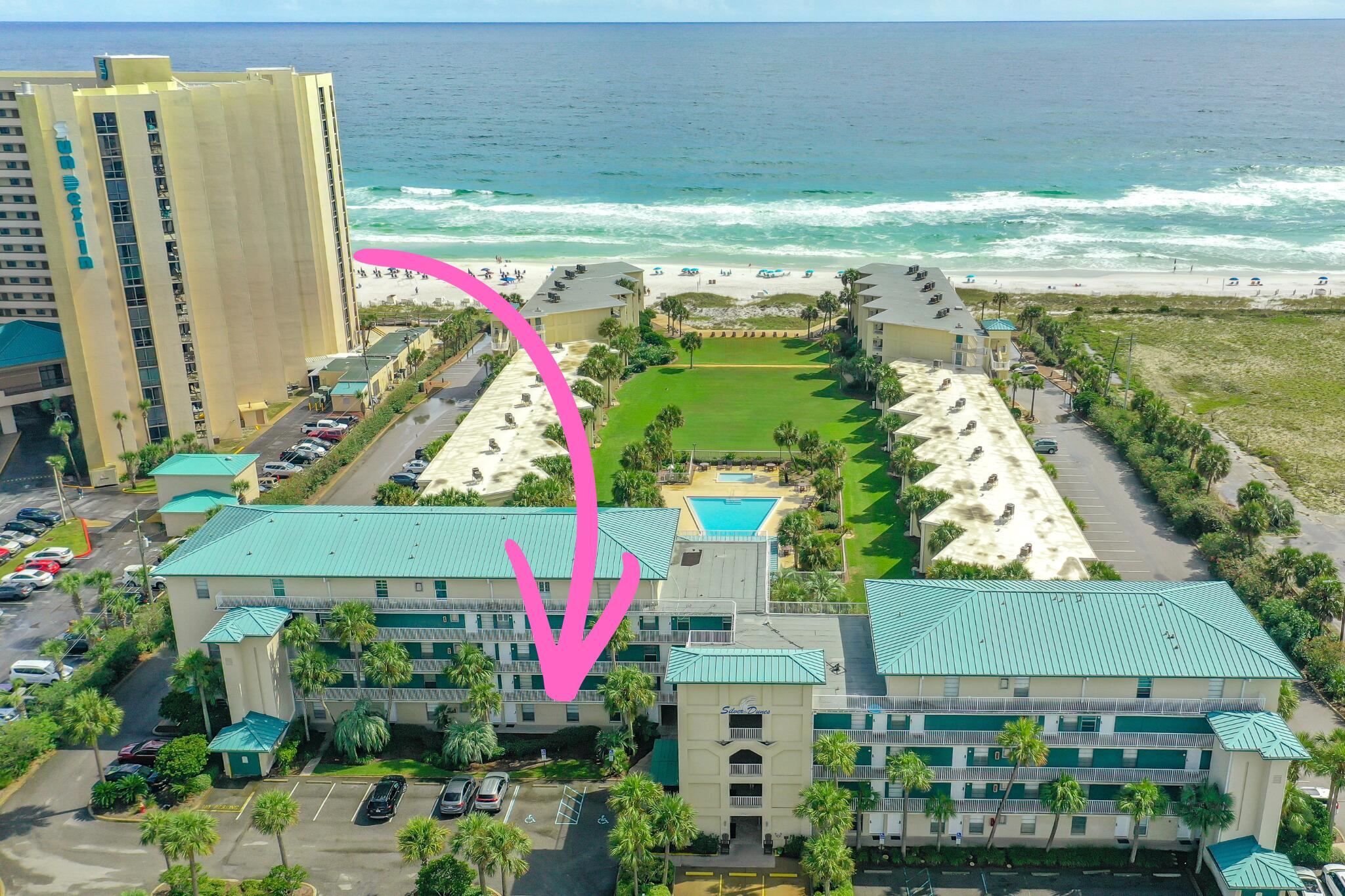 This one is better in person! Super POPULAR 1st Floor! Rare find! Stunning two bedroom sold fully furnished with expansive patio! Wonderful updates! Pride of Ownership is evident! EXTRA BONUS: Condo includes 3 beach chairs w/ the onsite beach hut! With these chairs, Owners can utilize the beach attendant for $12/day or $60/wk. This is a low density resort & is not overcrowded! EXPERIENCE THE BEST OF DESTIN! A TRUE HIDDEN GEM! The resort of Silver Dunes HAS IT ALL! UNCROWDED BEACH, game room, tennis, GATED, pool is BEACHSIDE, BBQ grills, Fitness Center, Ice Machines, Take One/Leave One Program for beach floats, sand toys, etc., planned summer activities & one storage locker right near the beach is INCLUDED! Guest at Silver Dunes return year after year, generation after generation!