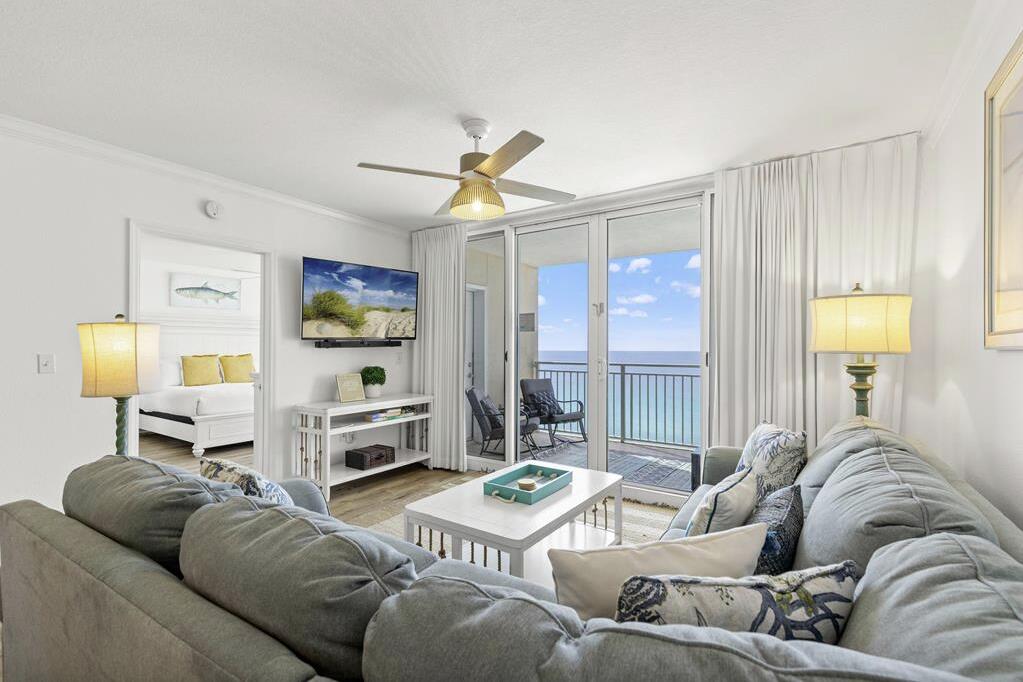 Welcome to Emerald Beach 1331-where Gulf-front living meets effortless ownership and strong income potential. This beautifully updated 2BR/2BA plus bunks condo is designed for comfort, connection, and performance, now featuring brand-new furniture and new luxury vinyl plank flooring in the living area and both bedrooms for a fresh, modern feel throughout. Wake up to the sound of waves and step into a light-filled space that flows seamlessly from a well-appointed kitchen with stainless steel appliances, granite countertops, and a spacious breakfast bar into an inviting living area made for slow mornings and sunset evenings. The open layout is ideal for hosting, relaxing, and maximizing rental appeal.... The Gulf-front primary suite offers a peaceful retreat with a private bath featuring double vanities, a soaking tub, and a standalone shower...touch that guests and owners alike appreciate. A comfortable guest bedroom, full bath, and hallway bunks create a flexible layout that comfortably accommodates 8-10, enhancing both lifestyle use and rental demand. Emerald Beach delivers a true resort experience that keeps guests coming back. Spend your days at the beachfront pool with a cocktail from the tiki bar, enjoy additional on-site pools, grab your morning coffee from the in-building Starbucks, or pick up beach essentials at the surf shop. A state-of-the-art fitness center and on-property activities add to the convenience and long-term appeal. Located in the heart of Panama City Beach, you're just minutes from top dining, shopping, and entertainment-a prime setting for both personal enjoyment and consistent short-term rental interest. Whether you're looking for a Gulf-front getaway, a high-demand vacation rental, or a property that blends lifestyle with lasting value, Emerald Beach 1331 offers a rare combination of location, upgrades, and resort amenities that continues to perform in one of PCB's most sought-after destinations. This is the kind of property that works just as hard as it plays.