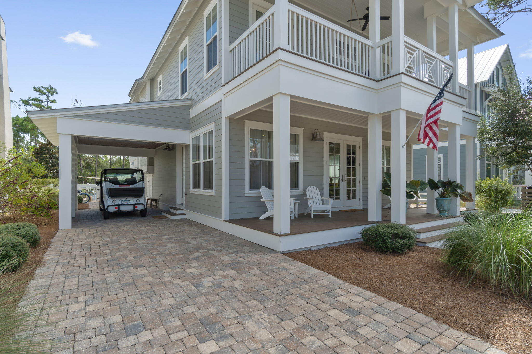 Exquisite WaterColor home located on a wonderful large lot in Cedar Woods, backing to nature preserve ensuring privacy and seclusion while being in the heart of Scenic 30A. This like-new home boasts 4 bedrooms (plus bunks and trundle room), 4.5. baths, and over 2800 sq.ft. of meticulously maintained spaces perfect for family gatherings and creating memories. The first floor features a large living room with fireplace, v-grove wood walls, fantastic kitchen with Wolf gas range, ice maker and wine fridge, one of two primary suites, spacious laundry with plenty of cabinet and counter spaces and the best screened in porch I've ever seen with fireplace and outdoor kitchen.  Beyond the fabulous, screened porch is a beautiful heated in-ground pool, perfect for relaxing after a day at the beach! On the second level, there are 3 bedrooms, 3 full baths, 2 sets of built-in bunks and a trundle bedroom, as well as access to the second screened porch.