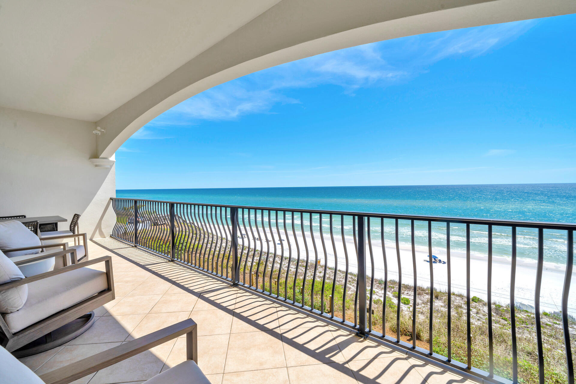 Adagio has long been the standard of gulf front gated communities along 30A. Four bedroom units like A302 only very rarely change hands. Adagio sits on one of the highest points along the Gulf of Mexico. The amenities are second to none with a huge lagoon style pool, whirlpool, gulf front pool and workout center; not to mention a large private beach area. A302 is steps away from it all. The oversized balcony offers spacious outdoor living and amazing views. Inside the condo, four bedrooms provide ample sleeping accommodations.  All new furniture was recently added. The master bedroom opens up onto the gulf front balcony. The spacious living area features a wall of glass overlooking the gulf and a gas fireplace for cooler nights. The kitchen is well equipped for all cooking needs.