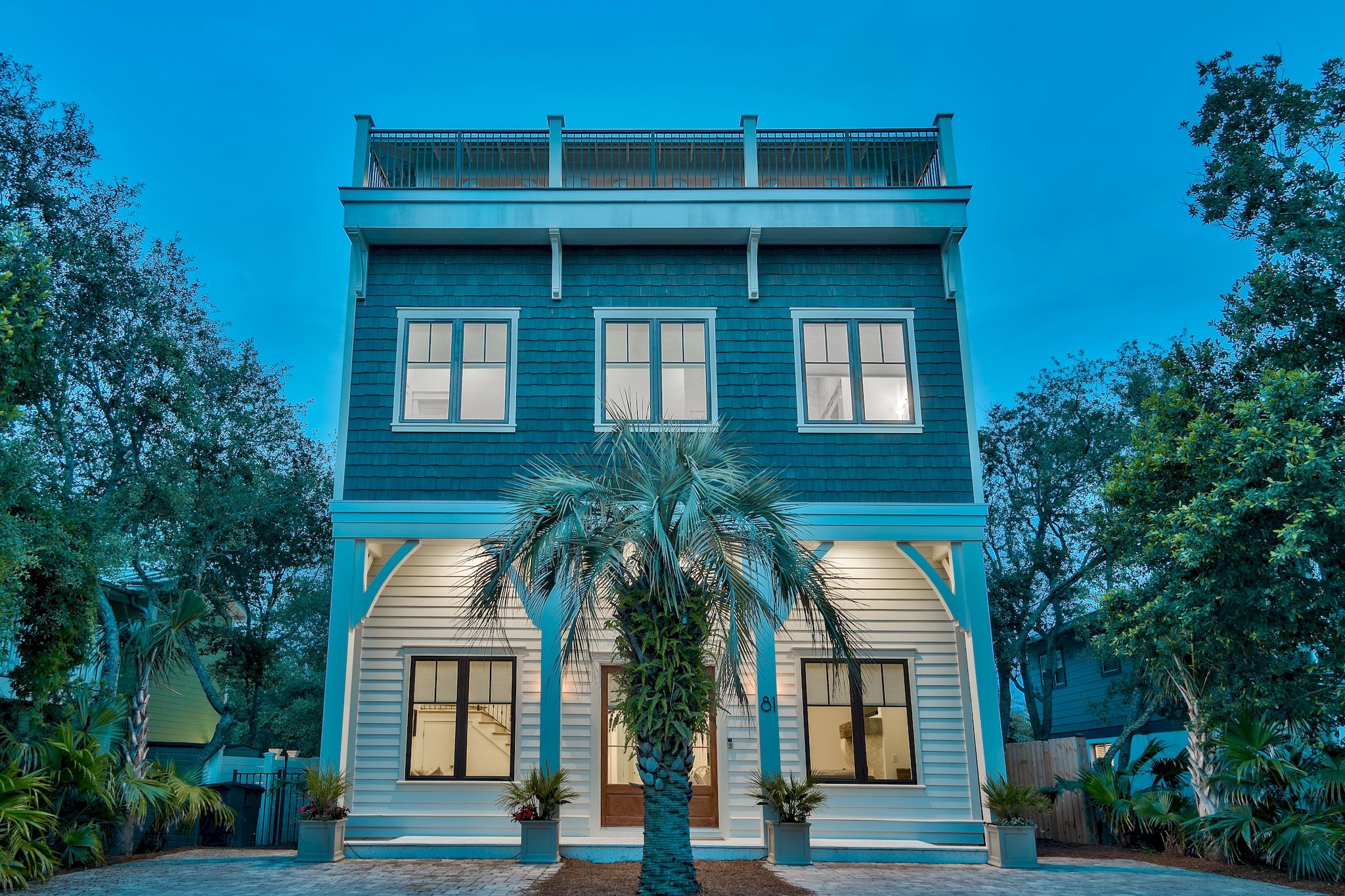 Significant architectural elements and thoughtfully designed outdoor spaces characterize this newly built extraordinary beachside retreat. Panoramic views of the Gulf of Mexico and neighboring Seaside can be enjoyed from the oversized balcony on the 3rd floor. Ample natural light floods the main level which boasts 14' coffered ceilings. While the open floor plan caters to entertaining, bedrooms are found on each floor so privacy can be had by all. With Wolfe and SubZero appliances including a double oven, granite countertops, and beautiful custom cabinetry, the kitchen is a must see. The private pool and 8 person seated spa complete the home's outdoor entertainment experience. Other features of the home include an elevator, fireplace, oak wood flooring, and heated Carrera marble flooring in the baths.
Walkability to shopping, dining and entertainment as well as the white sandy beaches of the Gulf of Mexico make this home the perfect beach retreat.

Buyer is responsible for personally verifying details about this property. Any information contained in this listing is believed to be accurate but is not guaranteed.