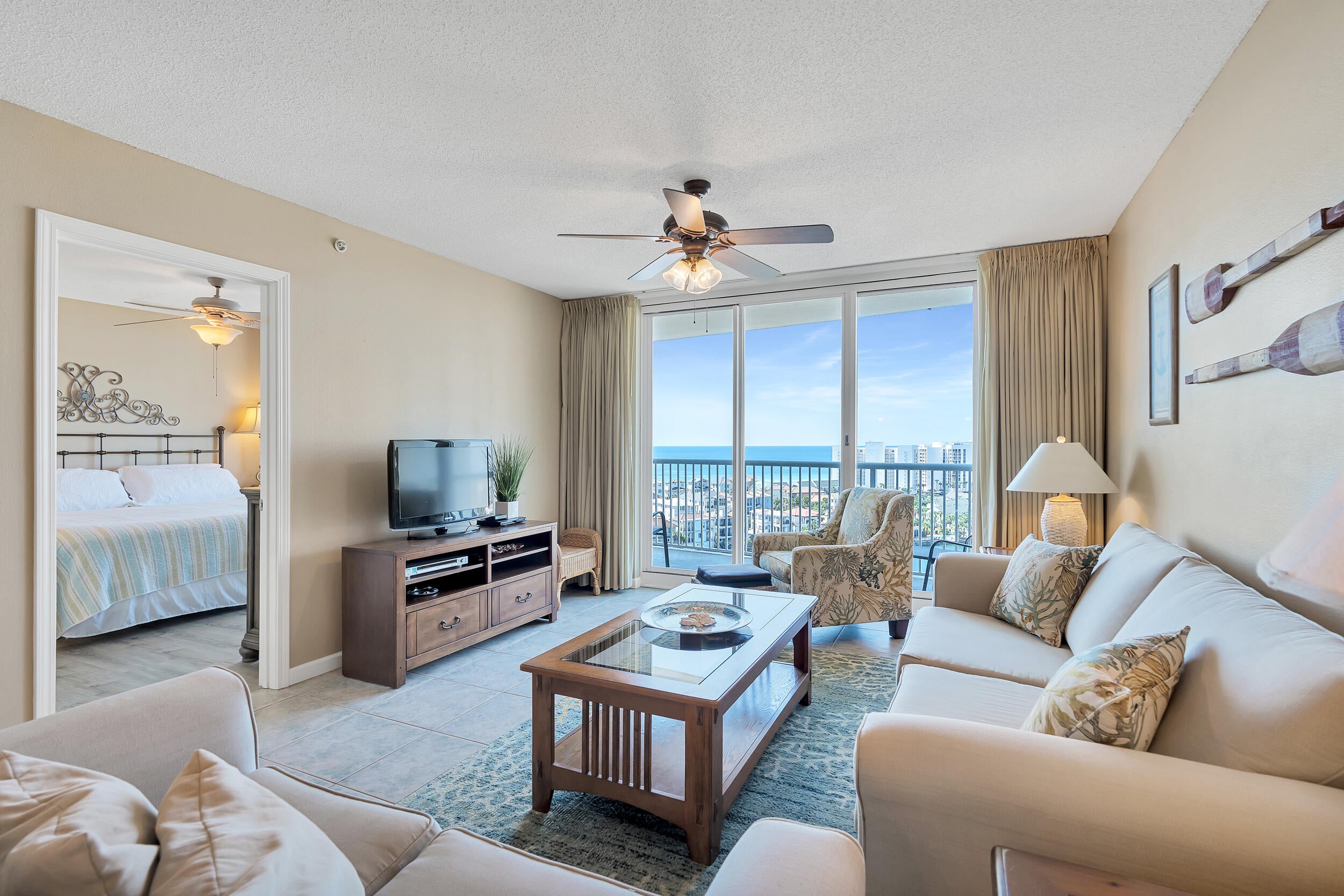 This spacious two bedroom, two bath condo has INCREDIBLE VIEWS. PROJECTED INCOME $50,000! The oversized balcony allows plenty of outdoor seating to enjoy the sunsets or weekly seasonal firework shows. And did you know it's only a 1minute stroll on the boardwalk to get to the private beach? That's right! 
This condo features the living area & master bedroom with balcony access,  Nice size kitchen with a breakfast bar PLUS The flooring is  ALL TILE and LUXURY LVP   - NO CARPET. It comes FULLY FURNISHED and other features include a stackable washer & dryer,  nice size pantry and owner's closet.
The Terrace is located in one of the most popular vacation complexes on the Emerald Coast. Terrace at Pelican has their own pool and and grill area, and owners and guests at Terrace have unlimited use to all of Pelican Beach amenities including three pools (indoor & outdoor), an indoor sauna & steam room, gym,tennis, covered parking, conference rooms, game room, café, tiki bar, & beach service. The new 114 ft zero entry pool right on the beach with 12 seat spa is absolutely making this resort the optimum vacation destination. This condo makes it a great investment, second home or primary residence.