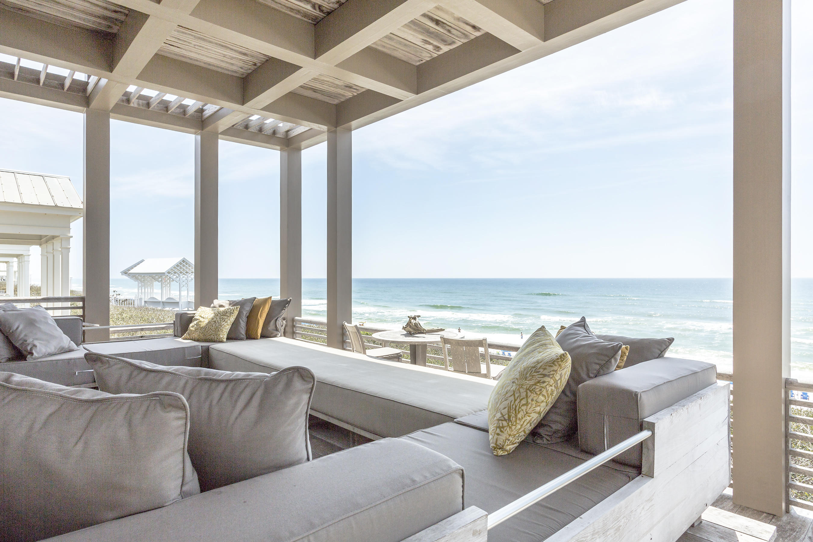 Sea Sabella Masterful design and modern luxury are uniquely embodied in this elegant , fully furnished, three story gulf front property located in the renowned beach town of Seaside Florida. This home features three suites, all with Kings  two guest suites on the ground floor and a Master Suite utilizing the whole top floor for incredible Gulf & Seaside views The exterior of this distinctive home is sheathed in reclaimed sinker cypress siding, specially milled from some of North Florida's own rivers. Carefully tucked behind native scrub oaks at the top of Seaside's high dunes; Sea Sabella overlooks the beach and offers dramatic, sweeping beach, Gulf vistas and views of Seaside from second and third level spacious covered balconies. The main gulf-side entry is through a spac covered porch area featuring silver travertine floors.   Once inside; the first floor features an intimate living room flanked on either side by comfortable king sized guest suites featuring built-in closets with storage drawers. Each guest suite also has its own "spa-like" private bath. A compact laundry easily accommodates guests and is discreetly tucked away in a narrow side closet.  Elegant stairs carefully handcrafted of custom milled white oak, framed with glass railings leads up to both the second and third levels of Sea Sabella.  The second floor is the main living area and includes a spacious open design with high ceilings and German-made Roeder folding glass wall that opens out onto a split-level teak deck with custom built, bench style seating overlooking the gulf.  A state-of-the-art gourmet kitchen includes white marble kitchen island with waterfall sides and breakfast bar, Wolf gas range, Kohler sink, Bosch dishwasher, Blanco faucet and custom floor to ceiling cabinets. The main living room and dining areas are strategically oriented to the south of main living area to maximize relaxing gulf views and breezes.  A lavish master suite occupies the complete third floor of Sea Sabella and includes an expansive private covered balcony overlooking the beach; a comfortable sitting area and an over-the-top luxurious bath rounds out this incredible master suite. The spa-like bath is  complete with glass enclosed rain shower, light-therapy jetted Oceania tub, Kohler and Hansqrohe faucets and beautiful vein-cut silver travertine throughout. The vanity area is uniquely created with an Agape "Insegna" Italian mirror suspended from the ceiling. Beautifully Bold, Unsurpassed Excellence!  SeaSabella is one of the most intriguing Gulf-front homes on the Emerald Coast.   This home offers a total of 4474 sq-ft,. Professionally managed, Sea Sabella grossed $325,000 in 2017.   ***Buyer is responsible for personally verifying details about this property.  Any information contained in this listing is believed to be accurate but is not guaranteed.**