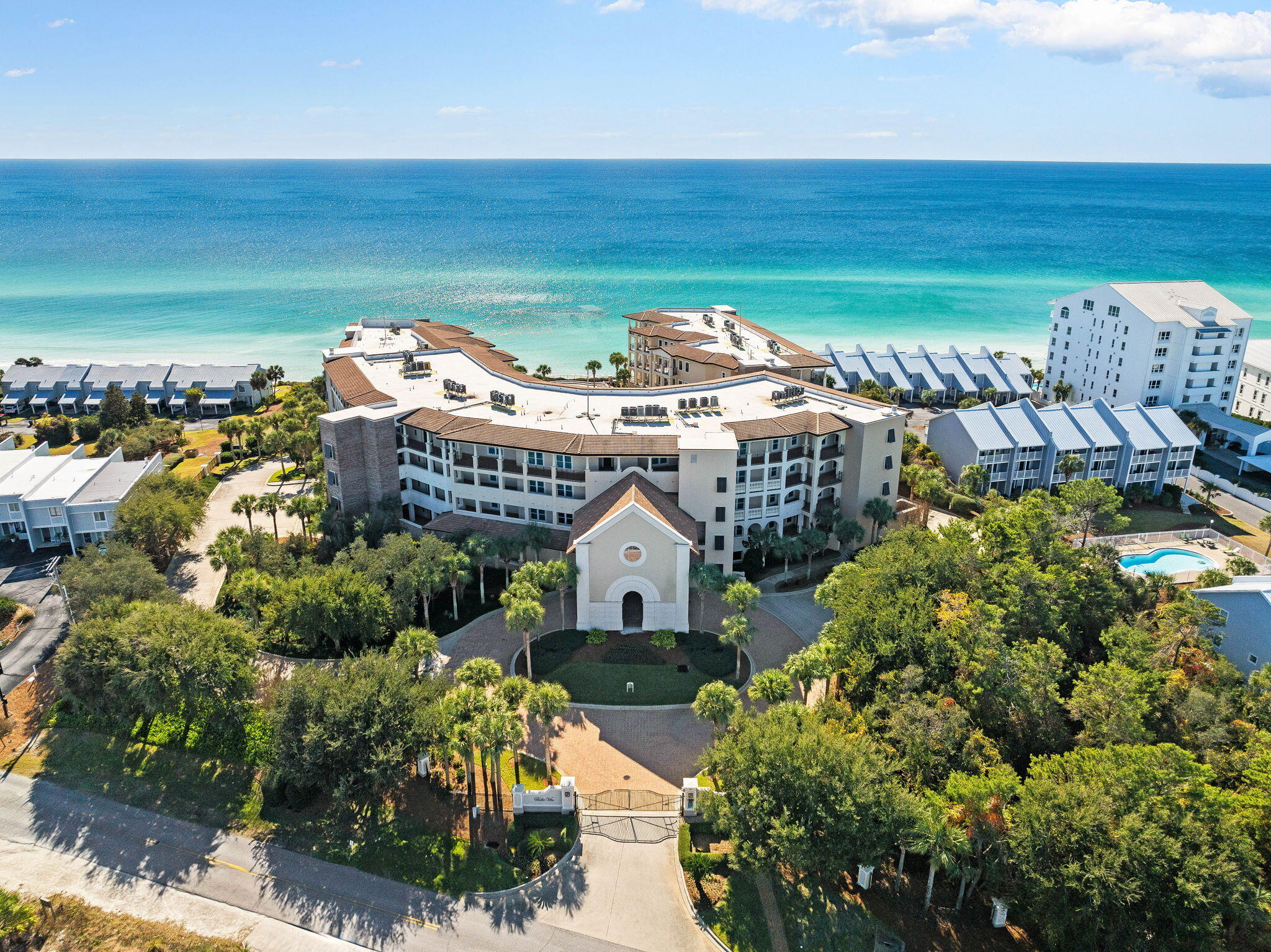 Find over 2600 sq. feet in this turn-key Bella Vita gem, a stunning 3-bedroom condo located in a gated, exclusive complex with its own expansive private beach. This generous unit has an open-concept layout seamlessly blending the living room, kitchen, and dining areas into a bright and airy space. The large private balcony has amazing gulf views! Each of the three bedrooms is complete with en-suite bathrooms for ultimate comfort and privacy. The master suite boasts direct access to the balcony and a bathroom with separate shower and tub.
Additional features include two assigned covered parking spaces and outdoor storage. As a Bella Vita resident you will enjoy 2 pools (one is heated), a Grand Hall for gatherings and a state of the art Fitness Center