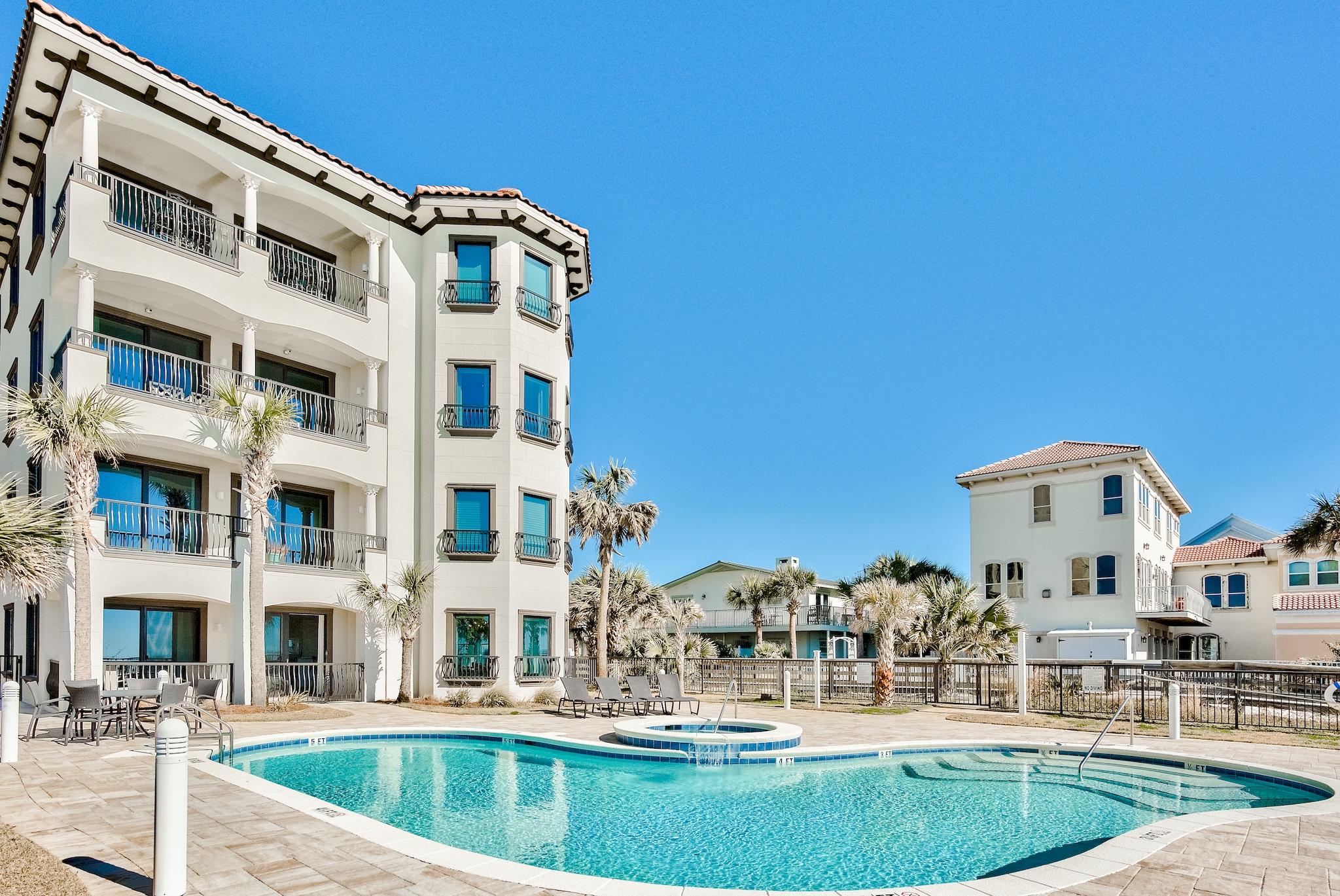 Villa Burago redefines beachfront luxury on the the Emerald Coast! The Gulf and pool views from this 3rd floor penthouse are simply breathtaking. This spectacular unit that has never been a rental and has been lightly used as it's a second home encompasses 4,112 square feet of luxurious interior living offering 5 bedrooms/5 baths, comfortably sleeps 16 people, and is being sold furnished Each bedroom features en-suite baths, and bedroom 4 offers custom built-in full size bunks! From the huge living/kitchen/dining area enjoy views of Gulf as well as the attractive pool, spa, and expansive sundeck which includes custom pavers and LED lighting. The gourmet kitchen offers Wolf appliances, 48'' built-in Sub Zero fridge, custom cabinetry, quartz countertops with matching backsplash, stainless steel under-mount sinks, oversized island, and 48'' dual fuel 6 burner range with infared charbroil and dual convection oven. The dining area offers incredible pool and ocean views from it's South facing windows. As this is the developer's unit there's several upgrades to penthouse 3 including tile and marble floors throughout, upgraded furnishings, custom built-in cabinetry in the living room, stone mantle fireplace, custom master shower, two washer and dryers, and more. Villa Burago owns the beach to the water line, and the pool deck connects to the county maintained beach walkover and beach service is provided as well for optimal convenience and privacy. Exterior features of this architectural landmark include gated entrance, stucco, stone accents, large verandas, and durable concrete/steel construction. The unit also comes with a private enclosed garage as well! The location of Villa Burago is just minutes from all that the Destin/South Walton area offers, including many great restaurants, Silver Sands Shopping Center, Sandestin Resort, Grand Boulevard Shopping Center, and Highway 30A! Colors, textures and amenities of Villa Burago create charm, style and comfort of Italian living on Florida's Emerald Coast. Come enjoy maintenance free luxury living! Buyer to please verify all information contained herein.