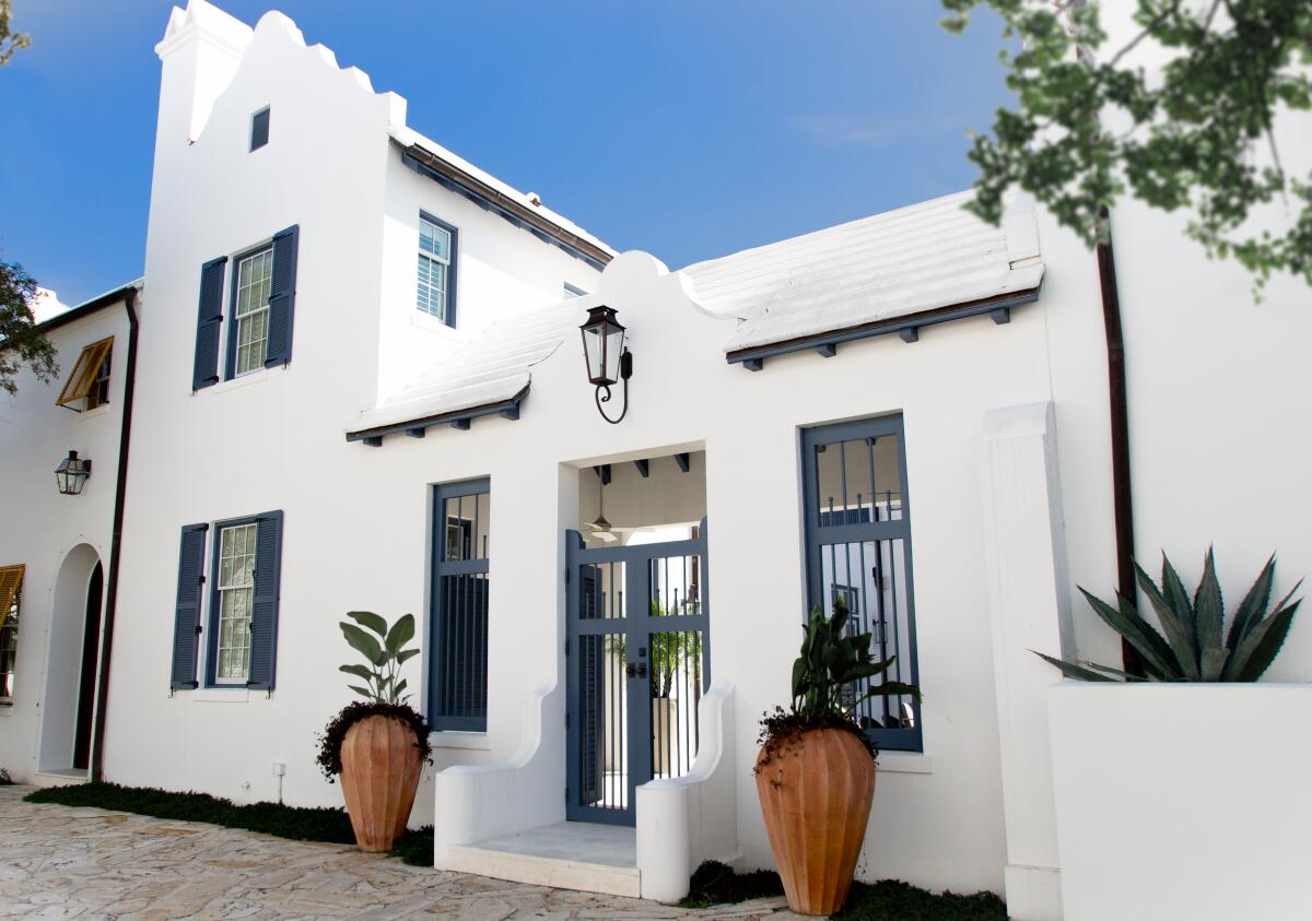 This centrally located and well-designed custom Alys Beach residence, with elegant private courtyard and pool is situated on a serene pedestrian path.  The home was designed by architect Derrick Smith, touting an ideal floor plan and superb outdoor living spaces. Located just steps from Caliza, ZUMA Fitness Center, Fonvillle Press, Citizen and Alys Beach Club. Enjoy the privacy of this oversized courtyard residence while living in the highest level of luxury along the Emerald Coast.  The first level features an open floor plan with a Master Suite, Living Room, Dining and Kitchen that boast ample windows and light.   Enjoy family gatherings, fine dining, and relaxing while overlooking the large tropical courtyard and pool. The kitchen features stainless steel appliances, Thermador gas range and granite counter tops while the living room has a cozy fireplace. The Master Suite opens to the courtyard and pool adding to your relaxing mornings. The second level welcomes you to three bedrooms, one of which is a completely separate Guest Suite with fireplace that opens to a large terrace overlooking the courtyard pool. This residence gives you convenient access to everything Alys Beach has to offer.