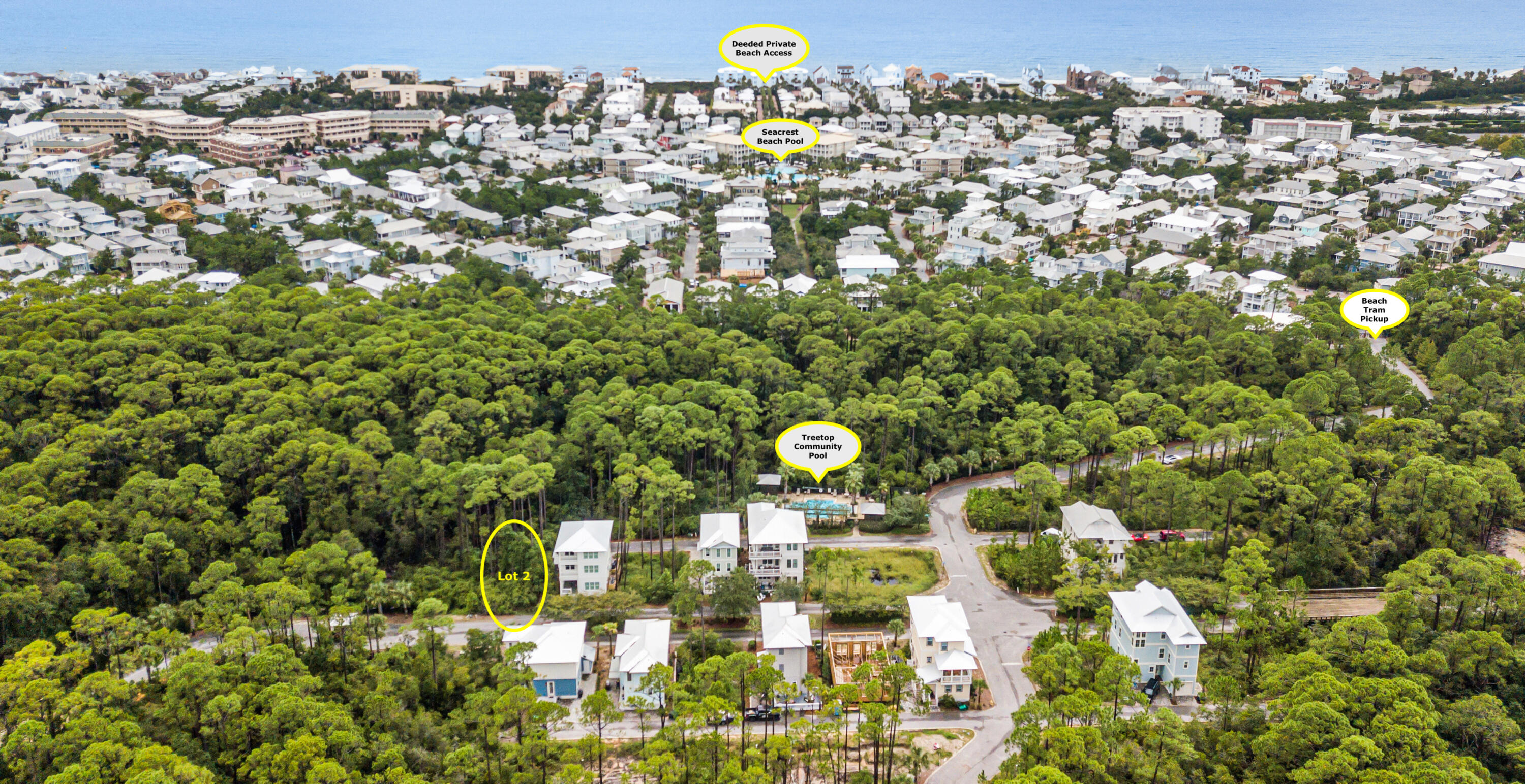 3 lots on Redbud. Perfect location near the beautiful community pool! Do not miss out on this great opportunity to build in Treetop Village, a private gated community South of 98 comprised of large wooded lots with private gated access to to 30A through Seacrest Beach neighborhood. Treetop Village has a beautiful community pool, with deeded beach access. Tram service is available for a small annual fee.  There is no build out time. You are close to all 30A has to offer and adjacent to Rosemary Beach and Alys Beach! Bike along 30A, enjoy area shopping, concerts, and dining. Access to 30A to enjoy the bike and walking paths, shopping, Rosemary and Alys Beach, fine dining and outdoor concerts.
