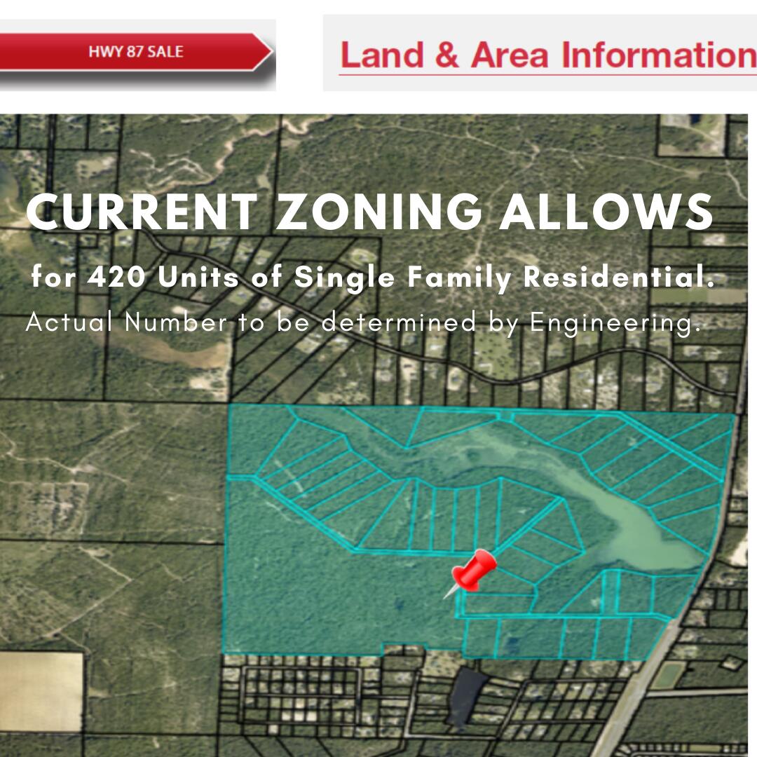Beautiful 420-acre property that is highly suited for development. or your own self-contained retreat. Current zoning allows for 420 units of single-family residential lots. The actual number would have to be verified upon engineering. The property includes a beautiful 94-Acre spring-fed lake. The lake has no history of flooding

The property is positioned close to the entrance of Whiting Field Naval Air Station. The property offers a quiet peaceful environment centered around a lovely 94-acre, spring-fed lake. The immediate neighborhood after the property is the nicely developed subdivision 'Cold Creek Farms' with larger 3,000 SF and up homes on 5 Acre and up homes sites. 

Seller to retail all mineral rights

 The property is a beautiful wooded 420-acre land tract that includes a beautiful 94-acre spring-fed lake. While the property offers a beautiful country setting and views it does offer quicks access to area employers, restaurants, schools, churches, retailers, grocery stores, and first-class medical care.

The area enjoys a tranquil atmosphere, there is also positive commercial growth throughout the area

Walmart has purchased land that is minutes from the site,

new Publix also just minutes away was completed in 2021.

FDOT has plans for a connector from popular Navarre Beach to CR 191

The property is across from Naval Air Station Whiting Field which has an estimated annual impact of $1.4B