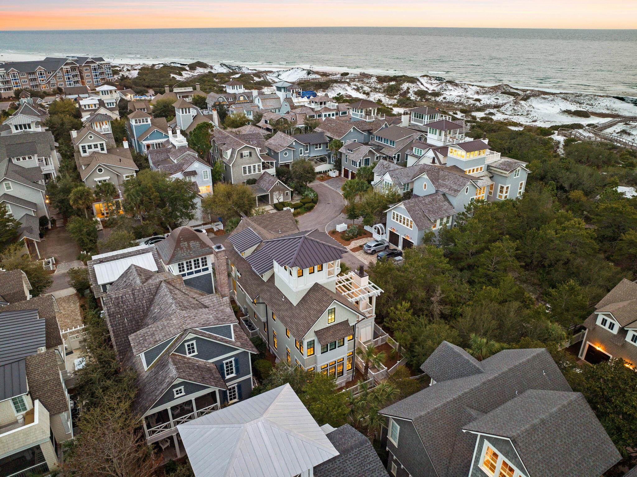 Imagine a place where the murmur of the waves and the horizon welcomes a sunset. Welcome to 90 South Watch Tower a masterpiece of coastal architecture, one tier back from the dunes and the pristine mile of beach in the private Community of WaterSound. As you step through the doors of this magnificent 6-bedroom, 6.5-bathroom home, you are greeted by the embrace of luxury and the promise of unforgettable moments. The heart of the home beats in the gourmet chef's kitchen, where high-end appliances stand ready to aid in the creation of culinary delights. With casual seating for 5 at the bar and room for 8 at the dining table, every meal becomes a gathering of joy and taste.  Under Contract with 72 hr kick out clause contingent on sale of Buyers property. Seller encourages showings and offers! The living area, bathed in natural light, opens up to a pool deck that is a testament to leisure and elegance. Here, the private heated pool beckons you to indulge in its warm embrace, while the many outdoor spaces offer multiple places to catch the breezes, soak up the sun as the sounds of the beach serenade your senses.   The sunsets are abundant and set the stage for evenings filled with all Watersound and the Beach has to offer.

Retire to the second floor, where comfort meets sophistication. The primary bedroom, with its king bed and private balcony with its warming fireplace, offers a sanctuary of its own. The double-vanity bathroom and soaking tub add a touch of spa-like tranquility to your private retreat.  Close to this private suite is a Flex Space to be used as an office, workout room, yoga studio or provide additional sleeping space with its murphy bed. The 4 additional guest bedrooms and private bathrooms, ensure that every guest is enveloped in comfort and privacy.

At 90 South Watch Tower, every detail is meticulously crafted to ensure that your home is not just a place to live, but a haven to experience life's greatest pleasures.  With its own private access to the boardwalk that leads to sandy adventures through the dunes to the beach this is where your dreams take root and flourish.
90 South Watch Tower the perfect retreat for you and your family. It is the place you escape to recenter, collect your senses and remind yourself of what is important.  It is called your home.