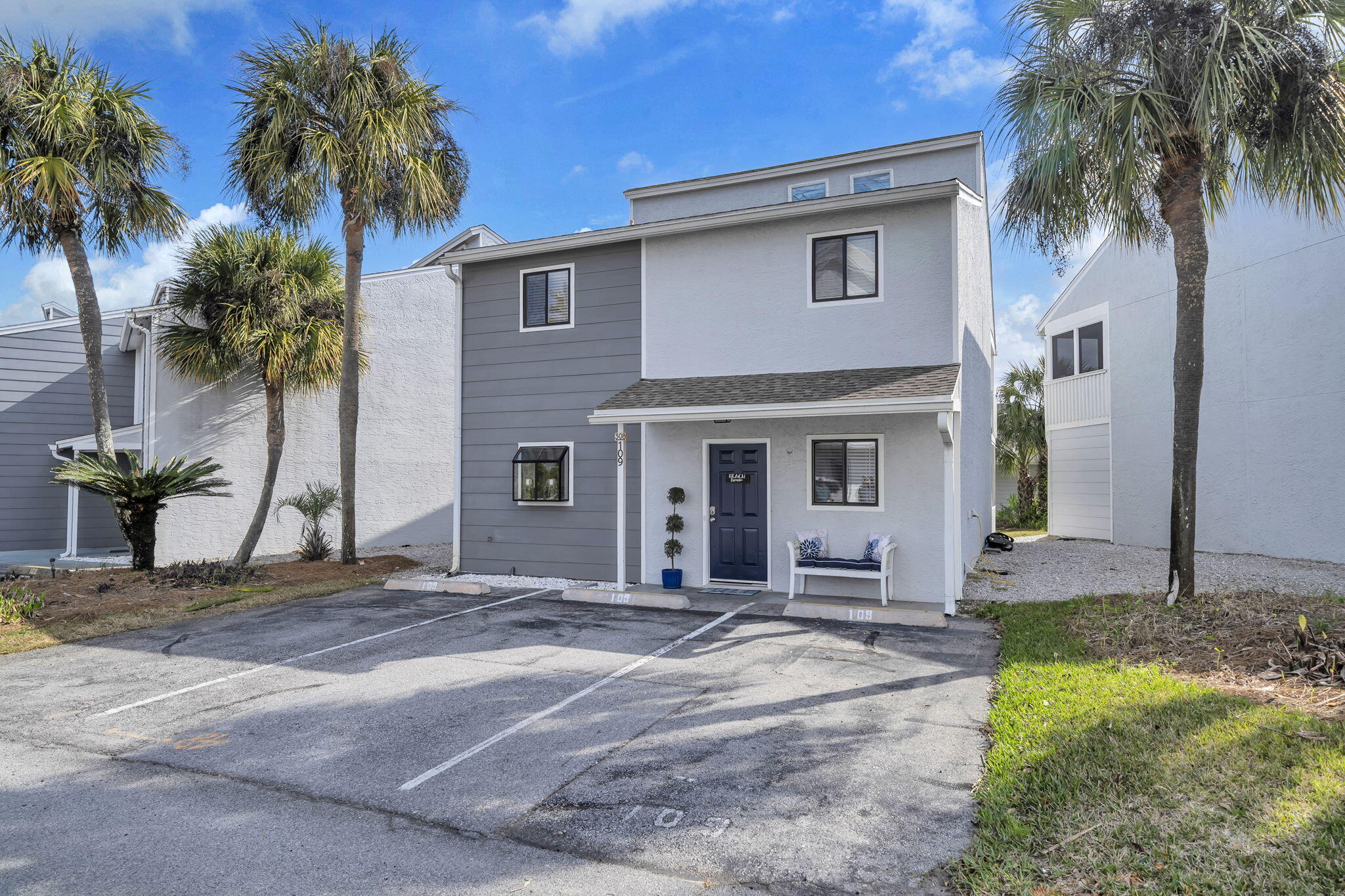 *Under contract, backup offers welcome*. Welcome to Misty Cove, a rare opportunity to own one of only two stand-alone townhomes in this charming community. This three-bedroom, three-bath home features a long list of updates and improvements totaling over $135,000.  The property offers the perfect blend of privacy, comfort, and investment potential.  
Step inside to find luxury vinyl plank flooring throughout, complemented by fresh paint, and updated light fixtures that create a bright, updated feel in every room. The ground floor features a beautifully renovated full bathroom and a well-appointed and updated kitchen with quartz countertops and a convenient breakfast bar, ideal for casual dining or entertaining guests. Just beyond the living area, a screened-in back porch provides a relaxing outdoor retreat and offers direct access to the community pool, making it especially appealing for short-term rental guests and owners alike.
Upstairs, you'll find a thoughtfully designed layout that includes a guest bedroom and a bunk room sharing a recently renovated hall bathroom. The spacious primary suite offers a peaceful escape with vaulted ceilings, a walk-in closet, and a private covered balcony. The en-suite bath includes a separate shower and powder area for added comfort and functionality.
Additional highlights include three assigned parking spaces -- a rare feature in the community.  Whether you're looking for a primary residence, second home, or turnkey investment property, this distinctive Misty Cove townhome stands out for its privacy, updates, and unbeatable access to the pool.

In addition to its incredible location, 0.3 miles to the beach, and thoughtful updates, the property places you right in the heart of Miramar Beach's vibrant food and shopping scene such as Outcast Seafood, Pompano Joe's, Fat Clemenza's, Aegean Greek Restaurant. Take advantage of the exceptional shopping nearby, including Silver Sands Premium Outlets and Destin Commons.