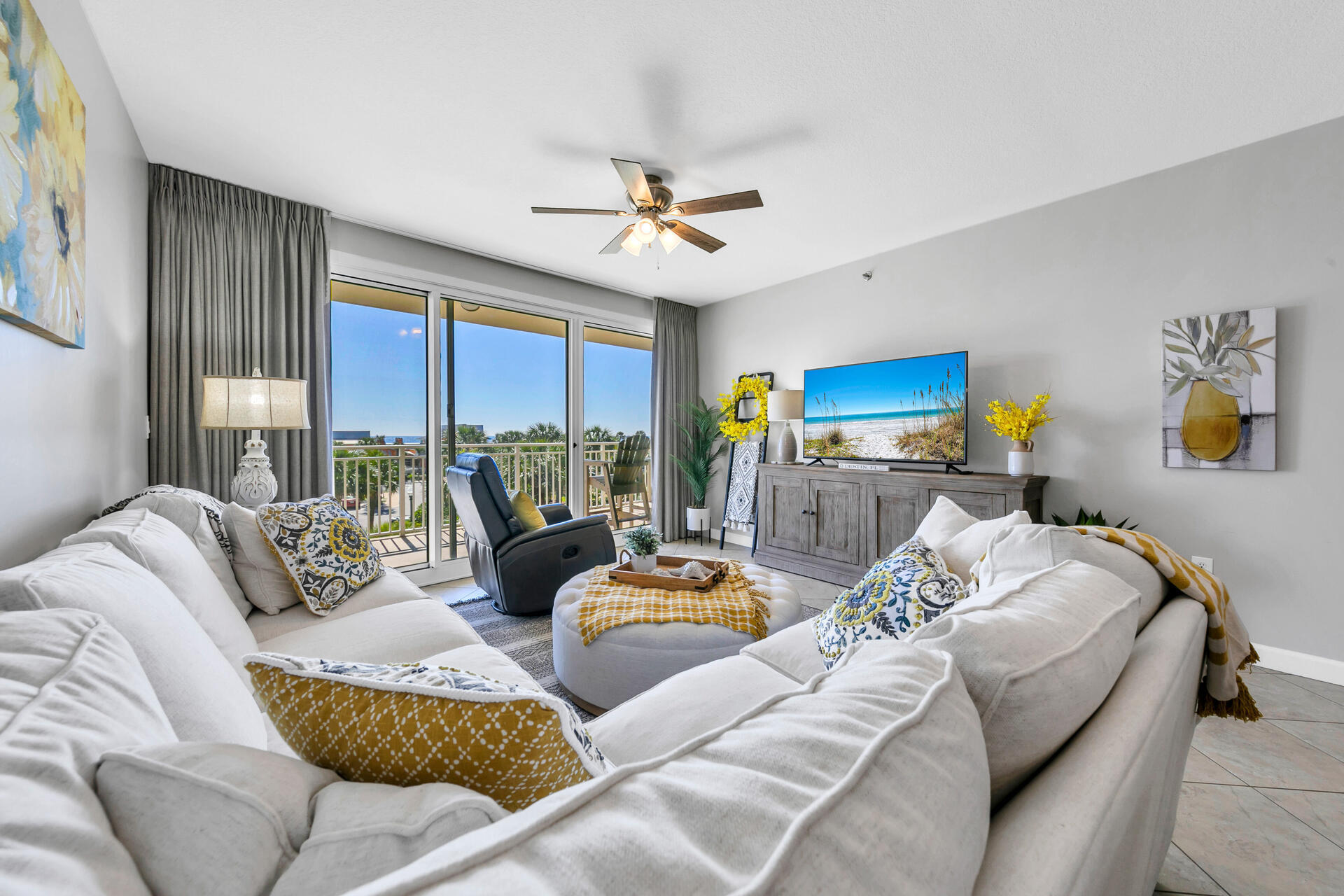 $250000 price reduction and all special assessments have been paid! Seller wants to sell this so bring offer. Come see this beautiful condo in the heart of Destin that comes fully furnished. Sterling Shores is a gated complex in the heart of Destin featuring 400' of deeded beach, a 4300 sq ft heated lagoon style zero-entry pool surrounded by spacious sundecks, & a beachside pool with Tiki bar & grill. This condo features New air conditioning, countertops, interior paint throughout, Ceiling fans, plumbing, furniture, kitchen appliances and TV. Other amenities at Sterling Shores include a fitness center & a theatre room! The seller has paid off all assessments so all you have to do is enjoy for yourself. Excellent rental income as companies have projected over $70k.