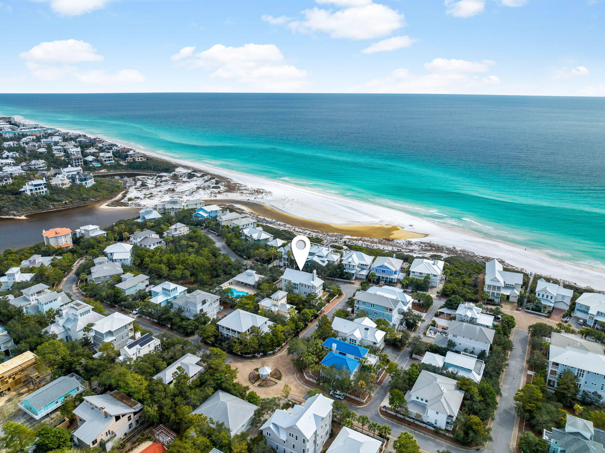 Welcome to the exclusive private gated beachfront community of Old Florida Beach, where you'll find the lifestyle you've always dreamed of. This Geoff Chick & Associates custom-designed home is a coastal retreat offering endless opportunities to gather, entertain and simply relax.
This 4,100-square-foot home features six bedrooms, each with an ensuite bath, double primary suites each with a freestanding tub and oversized shower, bunk beds for the kids, and a convenient three-stop elevator. The main living floor boasts vaulted beam ceilings and a south-facing covered balcony, perfect for lounging and dining while overlooking the Gulf. The gourmet kitchen, with its extra-large island, walk-in pantry, and breakfast nook, ensures everyone can be part of the fun. Additional features include a two-car garage, 12' Ceilings, two laundry areas, a commanding corner lot, and a welcoming front porch with swings. Designed for fun and relaxation, the large pool with EPI decking, lounge area, and grassy side yard provide everything you need for outdoor enjoyment.
Take advantage of the private beach access just across the street and community dock, where you can enjoy fishing, paddle boarding, or kayaking on one of the rare Coastal Dune Lakes of 30A. Explore the area's trails or simply unwind around your own private pool. Whether you are personally enjoying this magnificent home or looking for a real estate investment, this property checks all the boxes. This is a rare opportunity to be a part of such a small community with its own private beach, just moments from Gulf Place, Seaside and all the dining, shopping and entertainment that 30A has to offer.