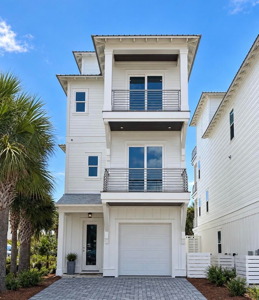 Experience elevated coastal living in this stunning newly constructed 5 bedroom, 4.5 bathroom beach home, perfectly situated in the heart of Santa Rosa Beach.  Thoughtfully designed with luxury finishes and an open, light filled floor plan, this home offers the ideal combination of elegance, comfort, and functionality.  From the moment you step inside, you'll appreciate the beautiful hardwood flooring throughout, the custom wood ceiling in master bedroom, and the shiplap lined stairwells that all add warmth and character.  Multiple covered balconies provide the perfect place to relax while enjoying Gulf views and coastal breezes.  Located just steps from several public beach accesses. This desirable beach neighborhood also has a community pool.   Whether you're looking for a primary residence, second home, or investment property, this home is designed to accommodate every lifestyle.  Buyer to verify all dimensions.