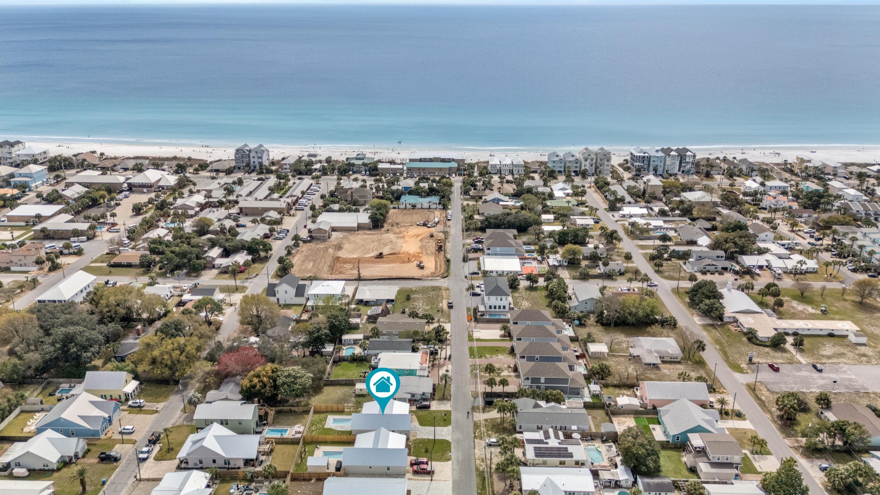 Introducing a brand new coastal build home on 16th Street in Panama City Beach. Just a short walk to the sugar white sand and emerald waters. This 3 bedroom, 2.5 bath home is designed with elevated finishes throughout, including custom cabinetry, quartz kitchen countertops, and 9 foot ceilings that create a bright, open feel. Outside, enjoy your own private 10x20 pool, a paver driveway, and a paver pool deck for low-maintenance coastal living. With quality craftsmanship and an unbeatable location, this home is perfect as a primary residence, vacation retreat, or investment property. Information contained within this listing such as lot dimensions, is deemed to be accurate but is not guaranteed. Buyer to verify.