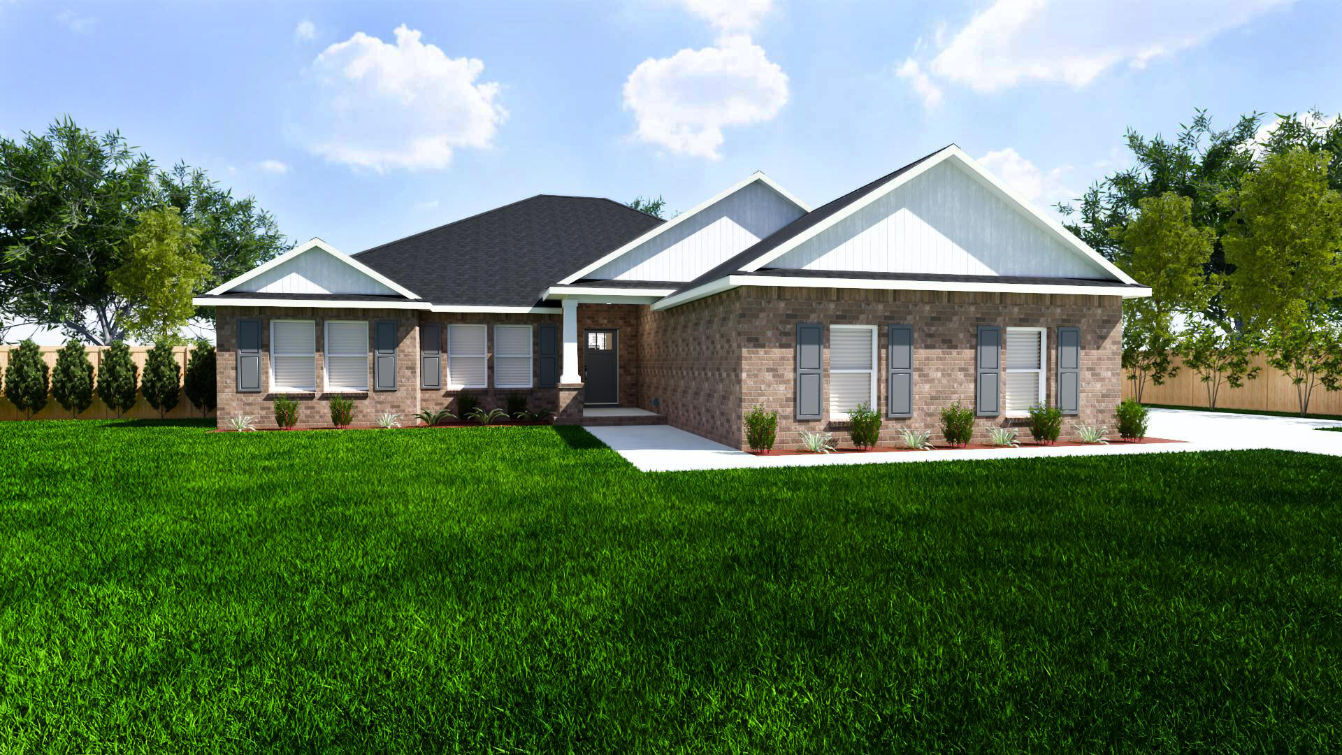 Welcome home to your new country estate for laid back living with all the conveniences of a modern, wonderfully built home. This stunning Liberty Estate Floor Plan is situated on a .51 acre lot in the Prosperity Point community in Milton. The Liberty Estate is a spacious 4-bedroom, 2-bath home featuring an open layout and modern finishes throughout. The kitchen offers stainless steel appliances, granite or quartz countertops, slow-close cabinetry, an island, and a large pantry. The split floor plan provides added privacy, with the primary suite including tray ceilings, double vanities, a tiled walk-in shower, and a garden tub. The fourth bedroom offers flexibility as an office or playroom. Crown molding accents the main living areas, and the main living areas, and blinds are included. A side-entry three-car garage elevates curb appeal with a clean, upscale look while providing ample space and functionality. This home has it all!
Pictures are of a similar home, colors may vary. Projected completion is December 2026.