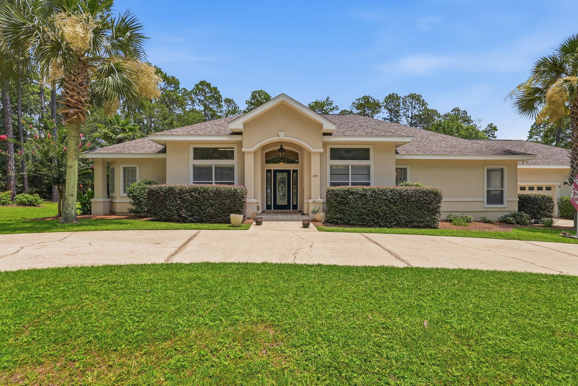 Extraordinary home showcasing expert craftsmanship, upscale amenities, and a spacious floor plan in the highly desirable Pine Shores subdivision. This beautiful home features 3 bedrooms plus a versatile safe room that could serve as a 4th bedroom, 3 full baths, a gourmet kitchen with a commercial-style gas stove, maple cabinetry, separate dining room, and breakfast area. Enjoy outdoor living with a 15' x 30' screened inground pool, oversized corner lot, and backyard utility building. The attached garage is complemented by an attached lawn equipment room with a single garage door for easy access and storage. Conveniently located, close to downtown DeFuniak Springs, shopping, dining, and everyday conveniences, this exceptional property offers the perfect combination of comfort, quality, and functionality.