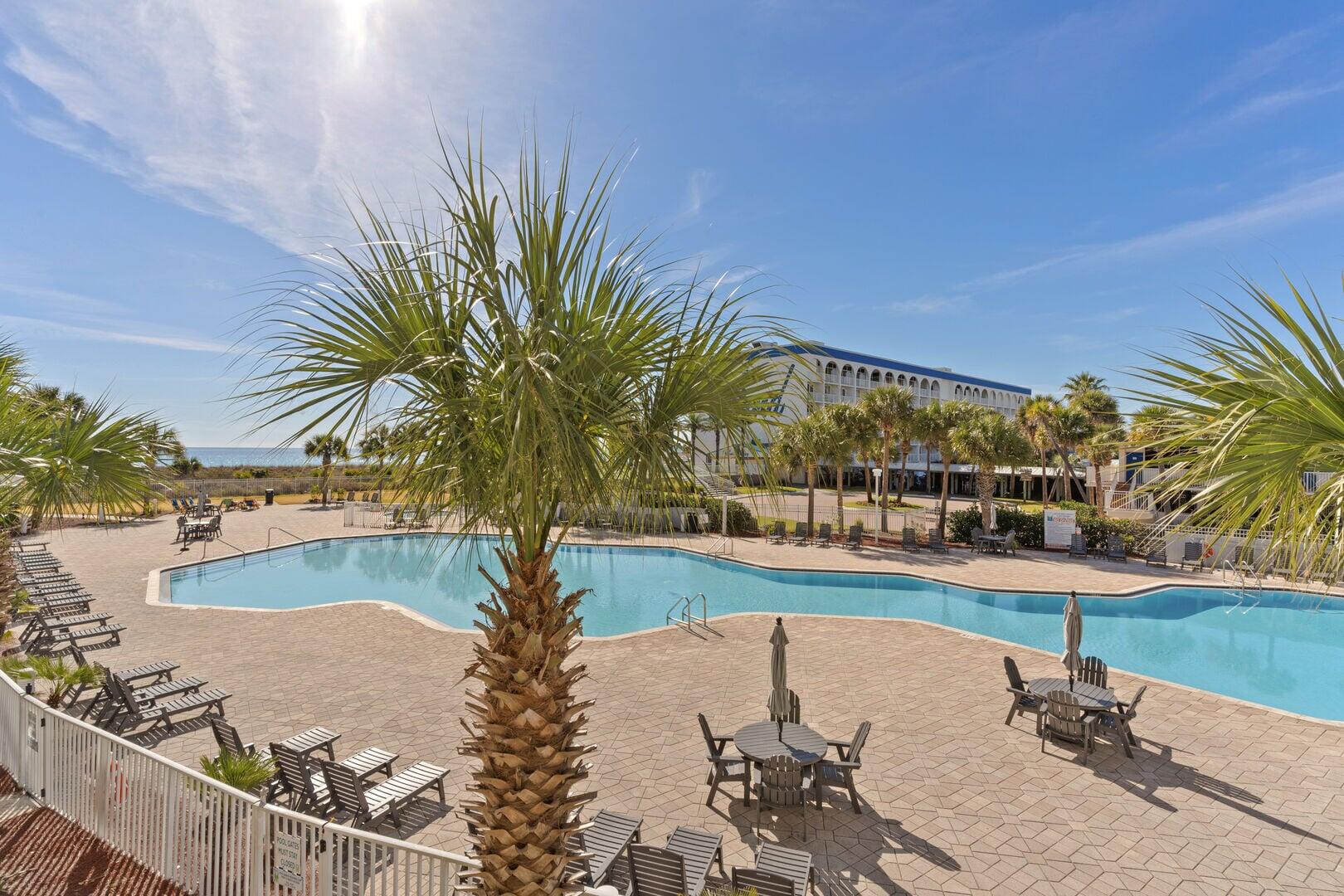 This wonderful beach side condo has a lovely  view of the water and is ready for you to start making vacation memories and you can also cash in on short term vacation rentals. Updated and beachy chic, open floor plan, and bunk room.  Multiple pools including a lazy river pool and a zero entry pool. Other great amenities include covered parking, fitness center, grills, boat slips, and more. Many fun restaurants and attractions in the area.